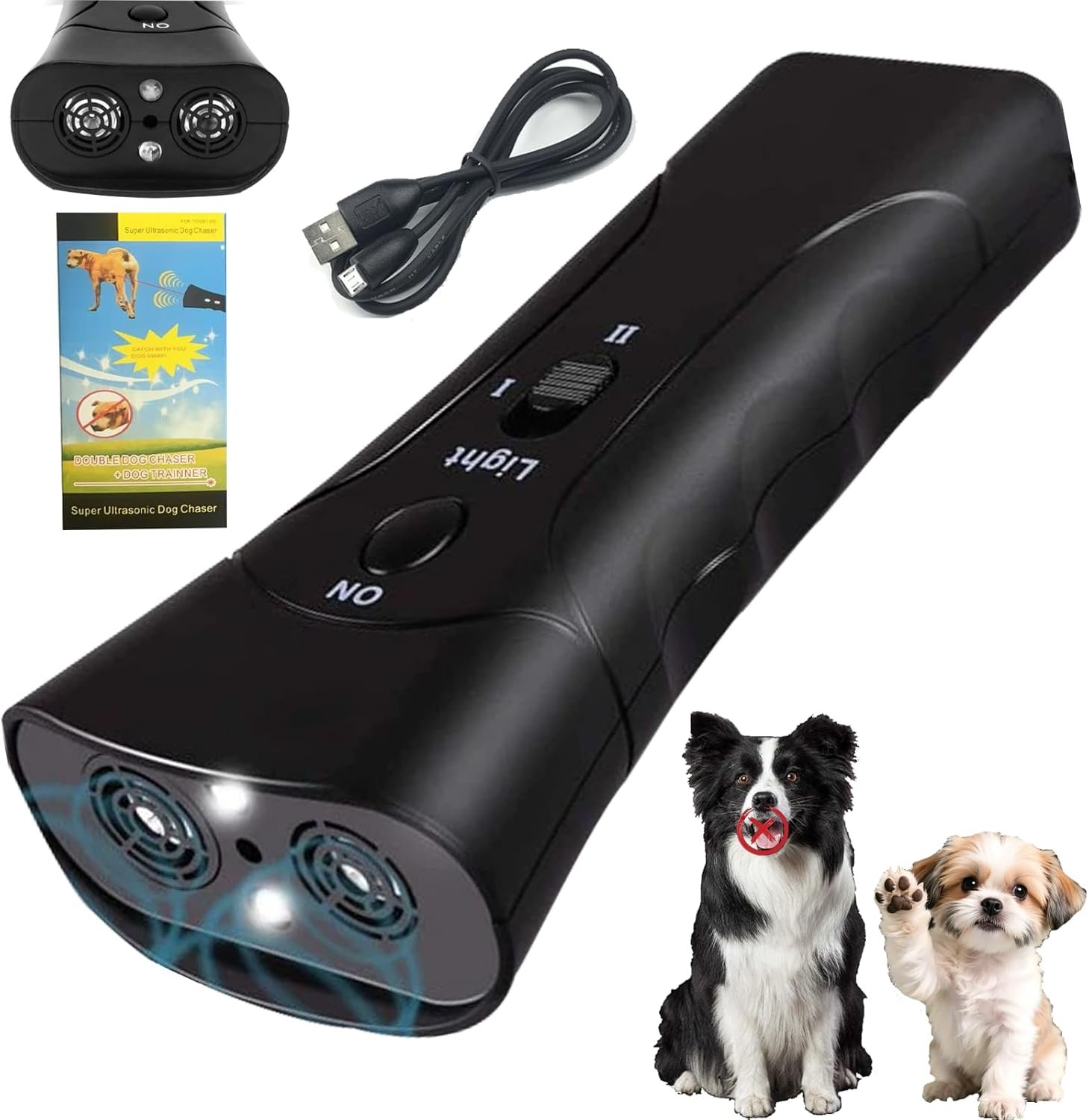 Trainer Ultrasonic for Dogs, Anti Barking Device, Portable Ultrasonic Dog Barking, Anti Barking Dog Training Device with Flashlight with LED Light, 3 Training Modes for Indoor Outdoor