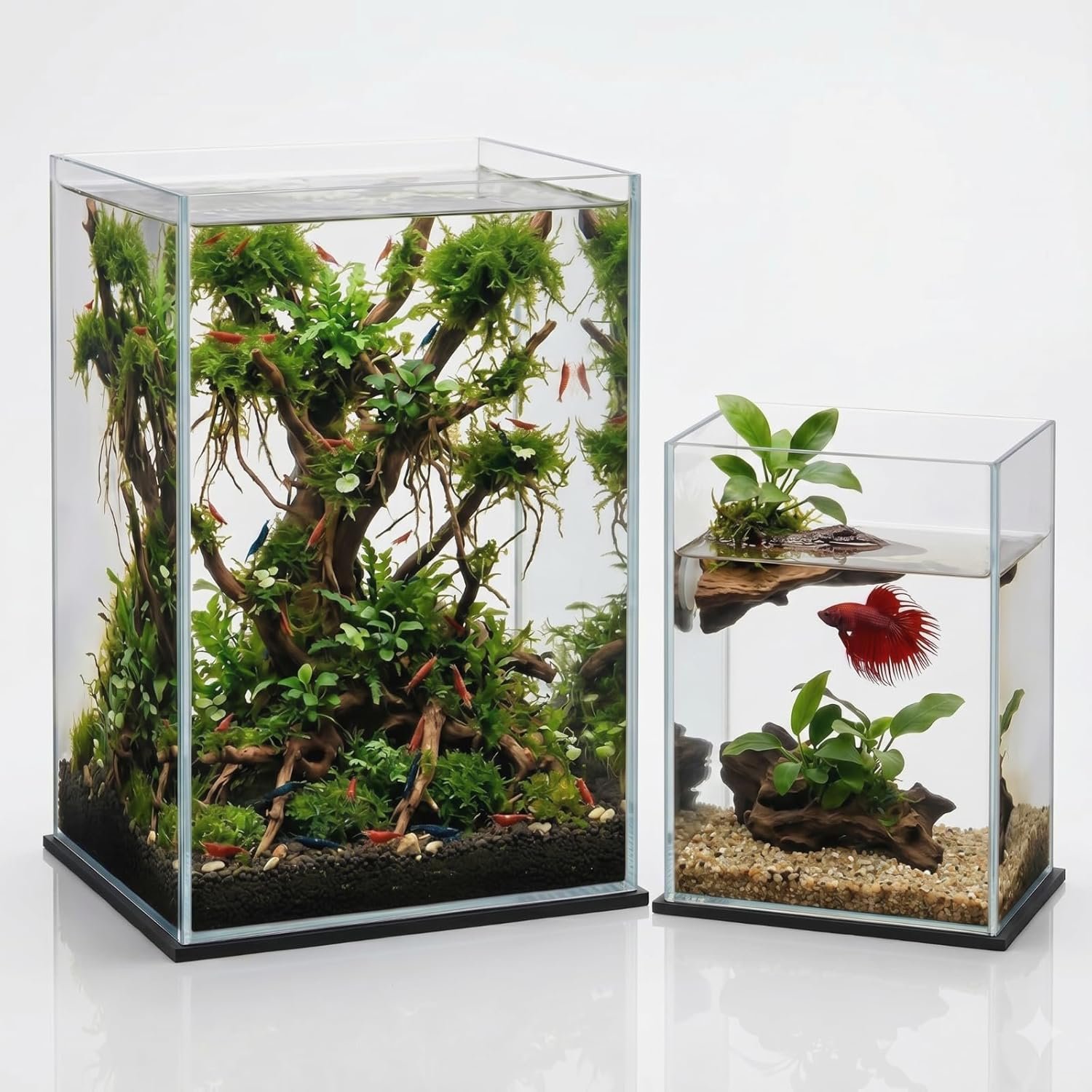 Geelin Tall Rimless Nano Aquarium Set (3 Gallon + 5 Gallon) – Glass Combo for Small Aquascape – Desktop Glass Tank for Aquatic Plants, Betta & Shrimp – Includes Protective Leveling Mats