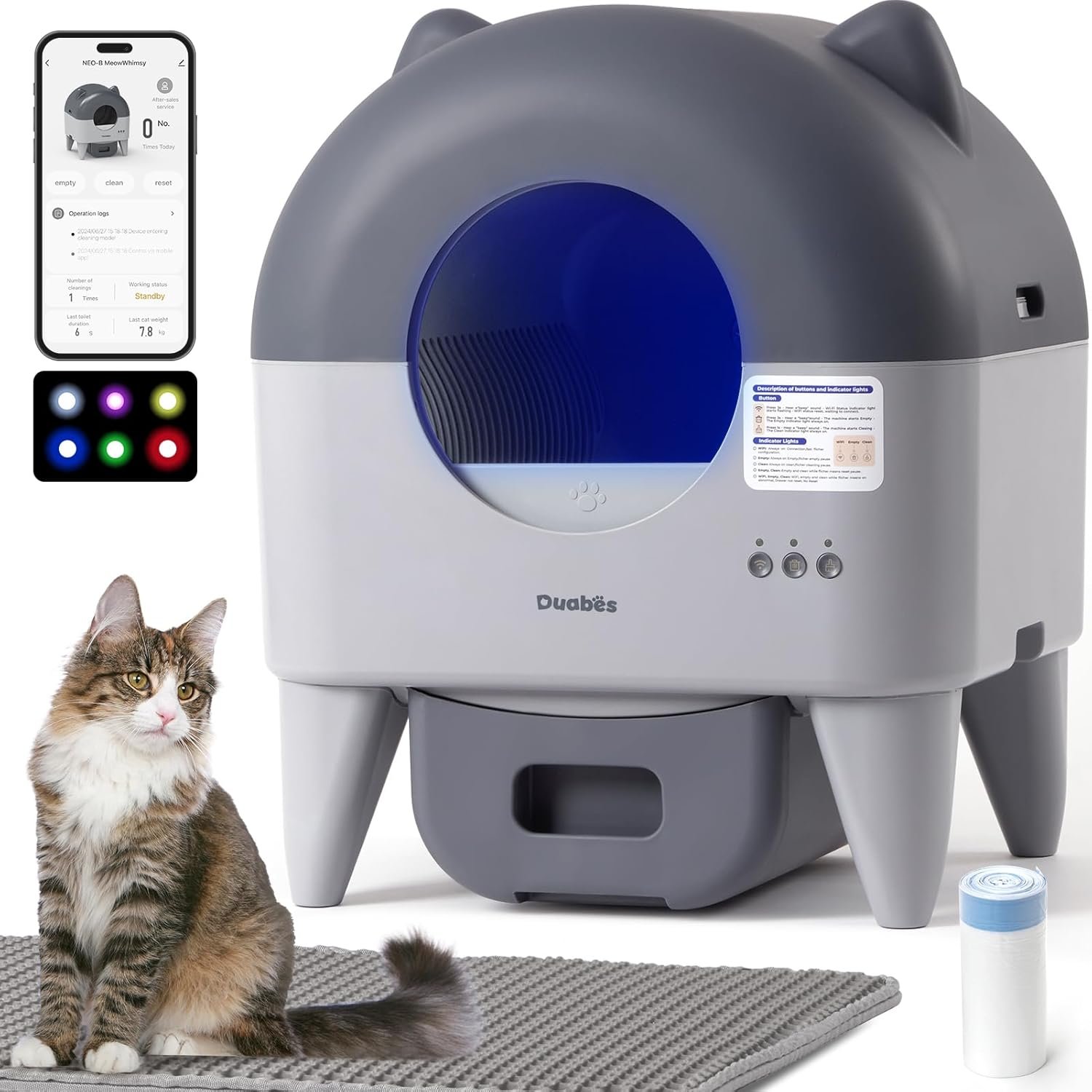 Self Cleaning Litter Box Automatic: Extra Large Self-Cleaning for Multiple Cats – APP-Controlled with Smart Sensors – Odor-Free – Safety Protection – Low Noise with Anti-Track Mat