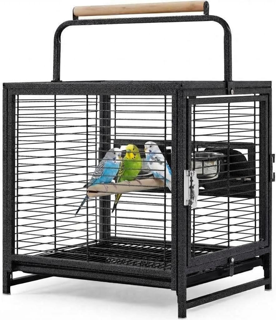 Large Bird Cage, 71″ h Rolling Birdcage with Play Top & Storage Cabinet, Wood Parakeet Cage for Macaw Parakeet Parrot Cockatiel Budgie (Black)