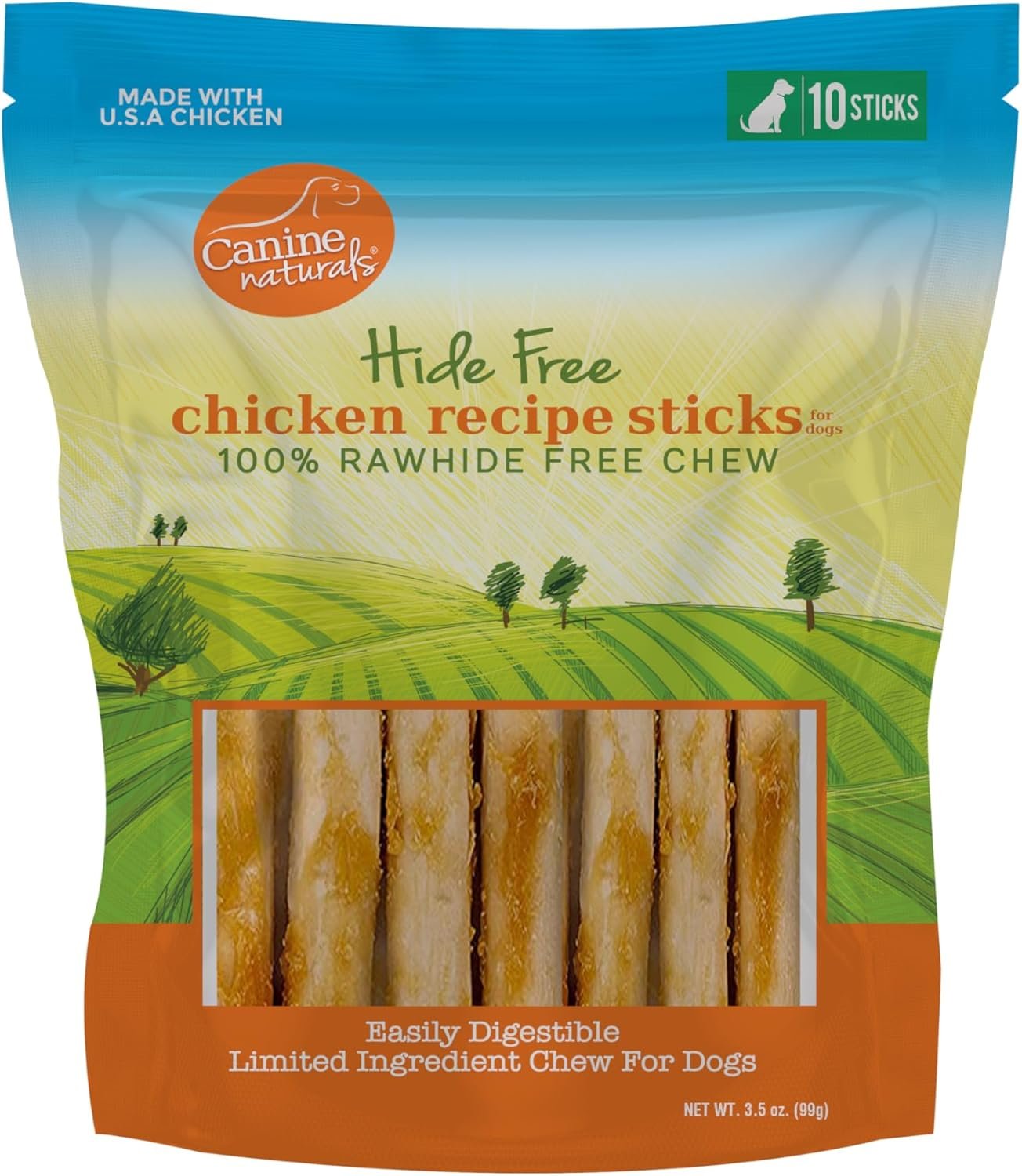 Canine Naturals Chicken Recipe Chew – Rawhide Free Dog Treats – Made From USA Raised Chicken – All-Natural and Easily Digestible – 10 Count of 5 Inch Stick