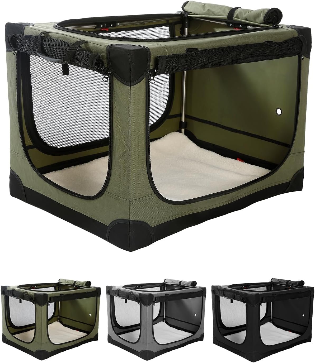 Veraste 30″ L x 21″ W x 21″ H Collapsible Travel Dog Crate, Portable Soft Dog Kennel for Medium Dogs up to 45 lbs, 4-Door Foldable Travel Crate with Durable Mesh & Storage Bag, Green