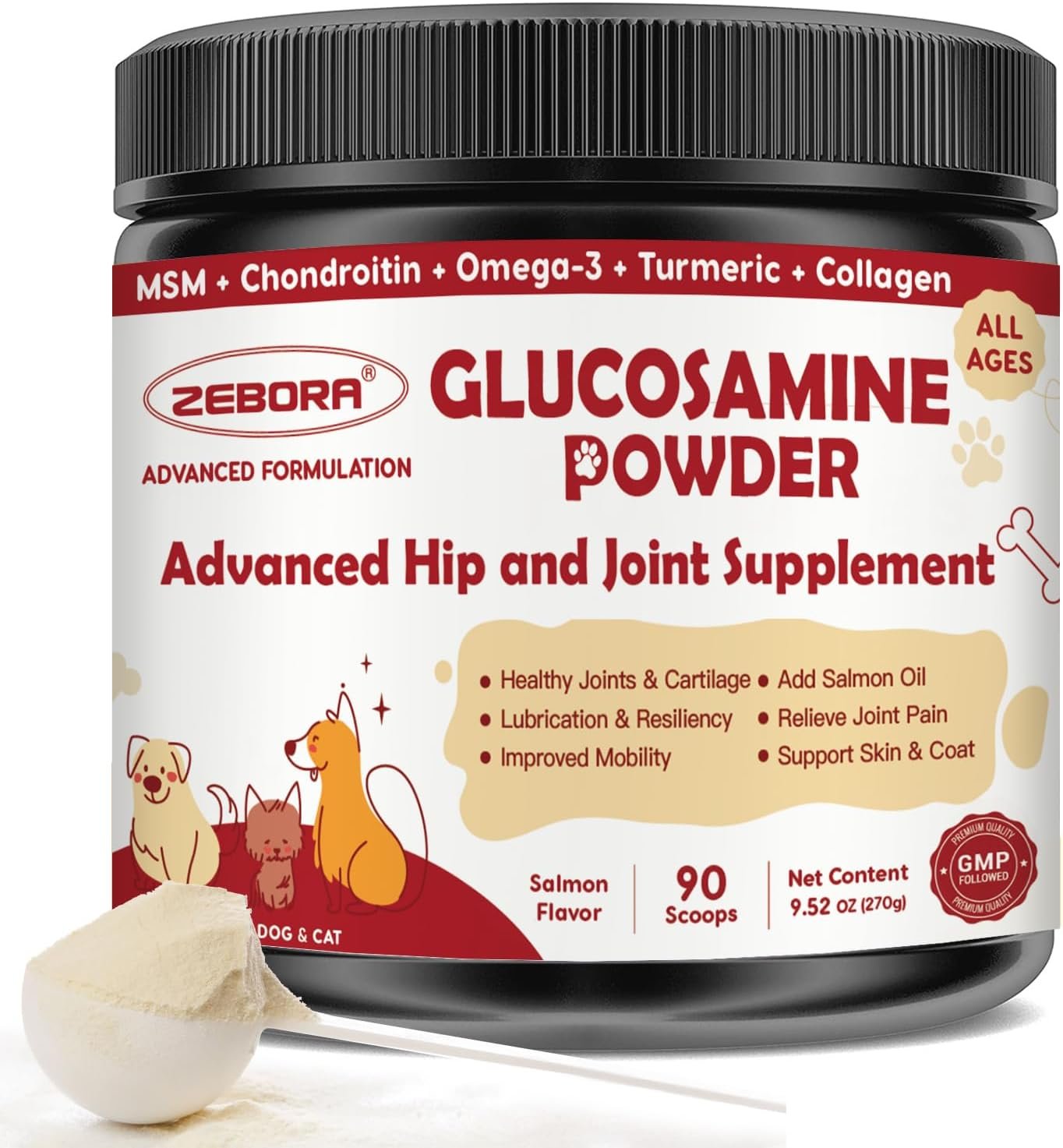 Glucosamine for Dogs – Joint Supplement for Dogs – Glucosamine Chondroitin, MSM, Omega-3, Collagen, Dog Hip and Joint Pain Relief, Support Mobility, Cartilage & Bone for Small & Large Breeds, 270g