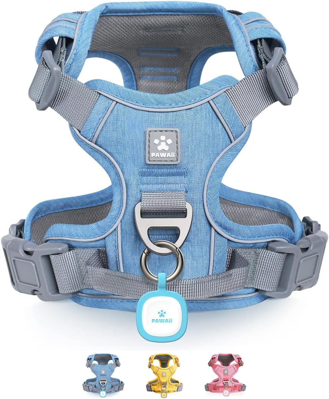 Pawaii No Pull Dog Harness with Pet ID Tag,Reflective Strips No Choke Front O Ring Breathable Mesh Adjustable Soft Padded Pet Vest with Easy Control Handle for Small Dogs