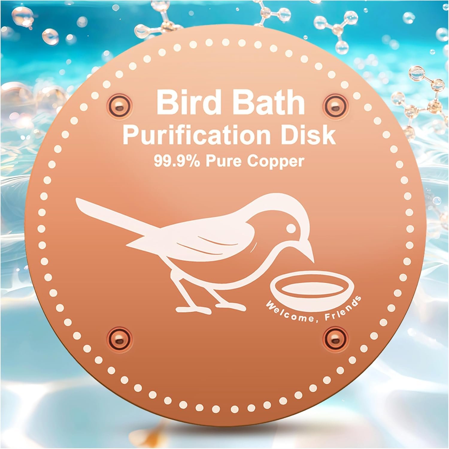 Bird Bath Purification Disk Pure Copper Outside Winter Solar Power Birdbath Heater Deicer Cage Hanging Bowl Metal Warmer Deck Railing Glass Concrete Ceramic Stone Stand Water Fountain Station