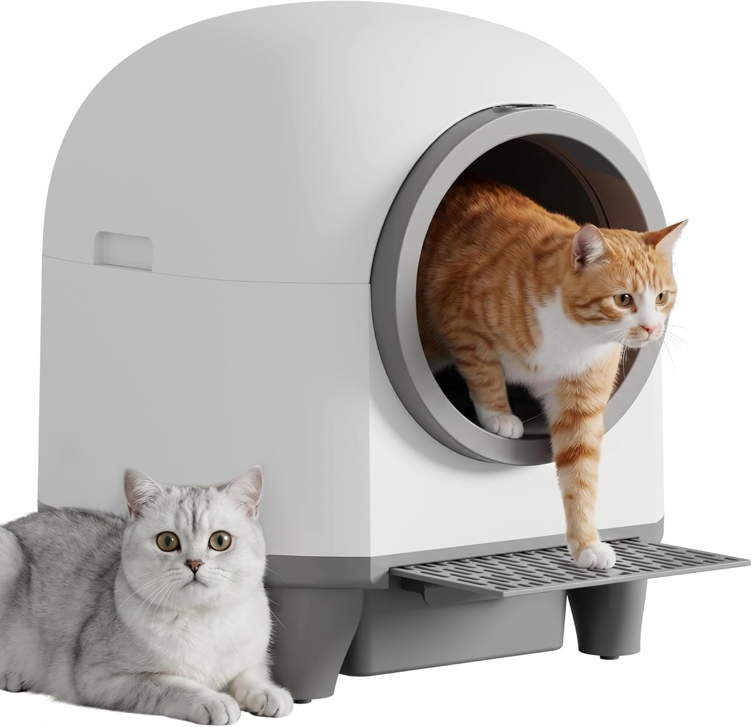 Greesum UltraSmart AutoClean Litter Box – 90L Large Capacity for Multi-Cat Households with Safeguard Tech, APP Control, Odor-Free Design & Mat/1 Roll Litter Bag