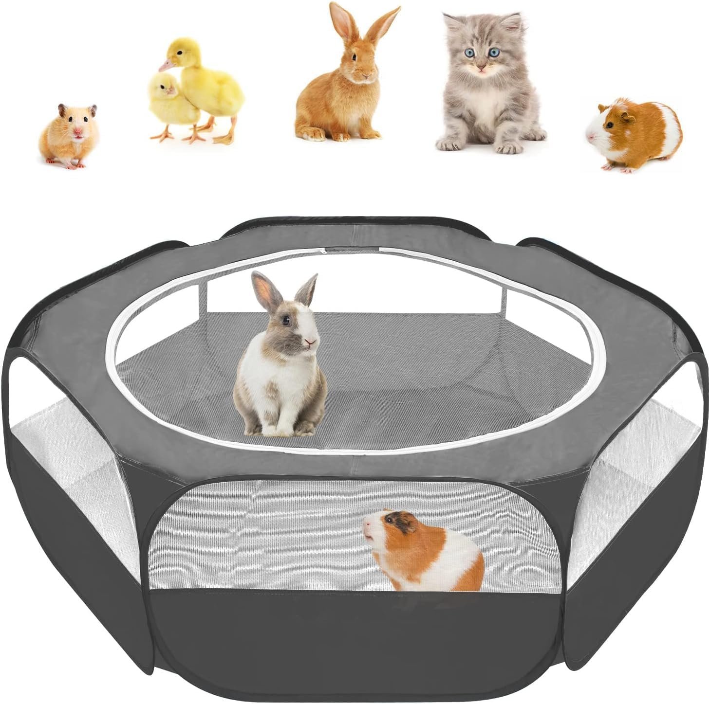 Amakunft Small Animal Pop-Up Playpen with Mesh Cover, 47” x 23.6” x 15” Chicken Brooder Box, Play Pen Indoor Outdoor for Guinea Pigs, Bunny, Rabbits, Ferrets, Chinchillas, Kittens | Indoor/outdoor, water-resistant, chicken brooder, travel playpen for rabbits, ferrets, hamsters and kittens