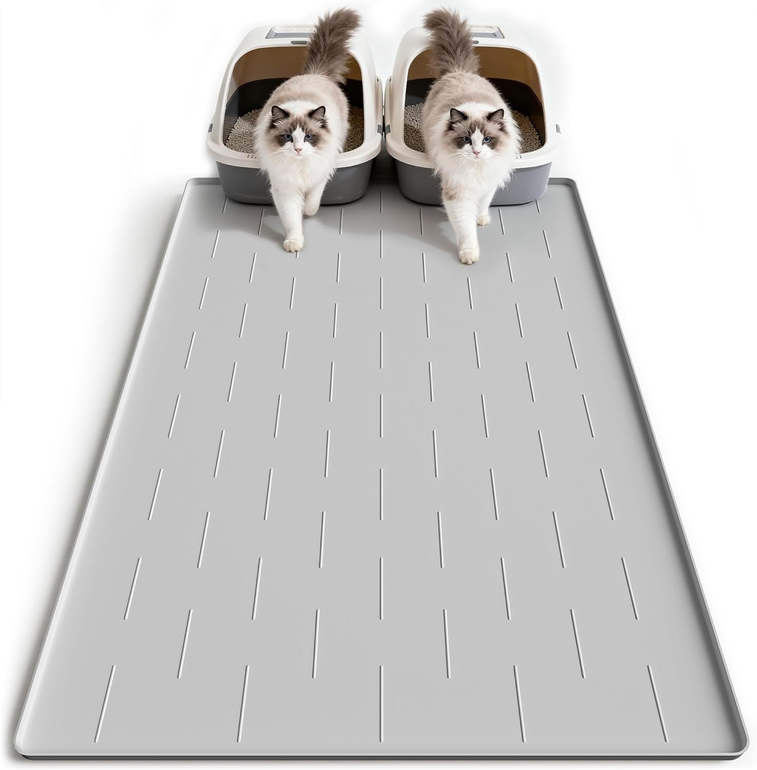 Pieviev Silicone Cat Litter Trapping Mat, 40”x28” Extra Large Cat Litter Mat, Easy to Clean & Soft on Kitty Paws, Waterproof Kitty Litter Pads for Indoor Cats, Light Gray