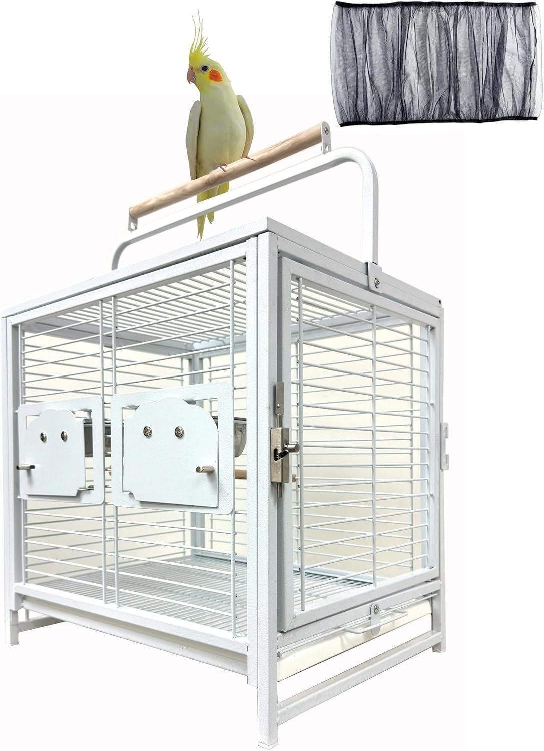 Portable Durable Heavy Duty Travel Veterinary Bird Parrot Carrier Cage Feeding Bowl Play Wooden Stand Perch with Handle Prevent Beaks Out