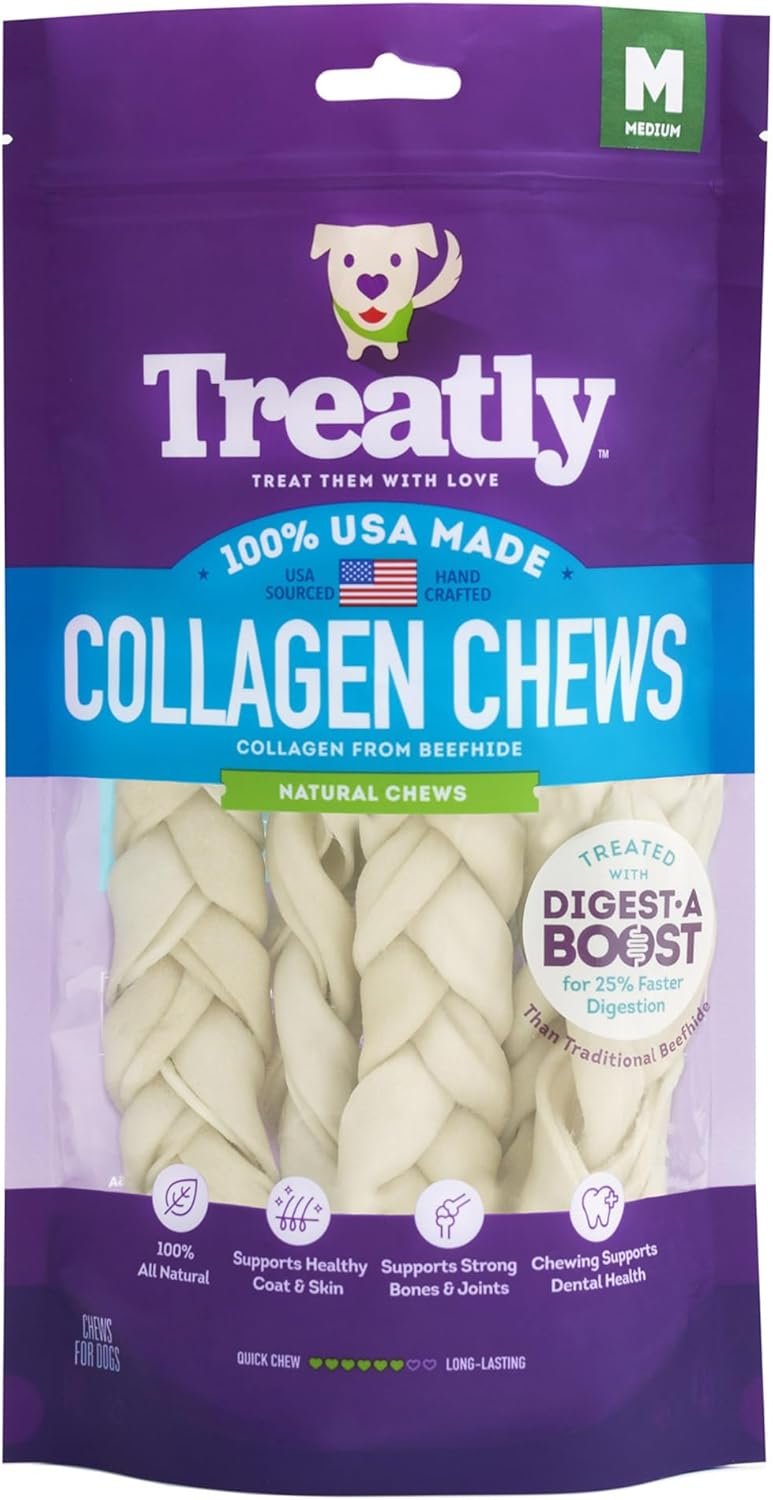 USA Collagen Braids 6-7″ Dog Chew Treats – Natural Flavor, 6 Count/1 Pack