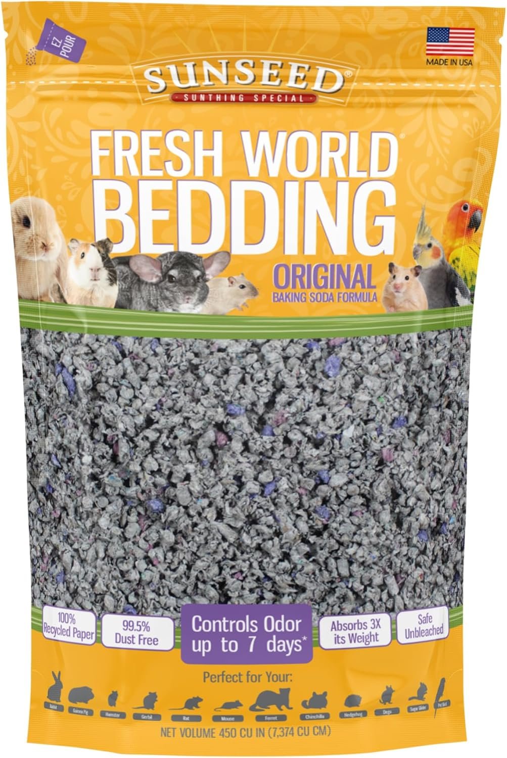Sunseed 18220 Fresh World Bedding for Small Animals, Original Gray – 450 Cubic Inch