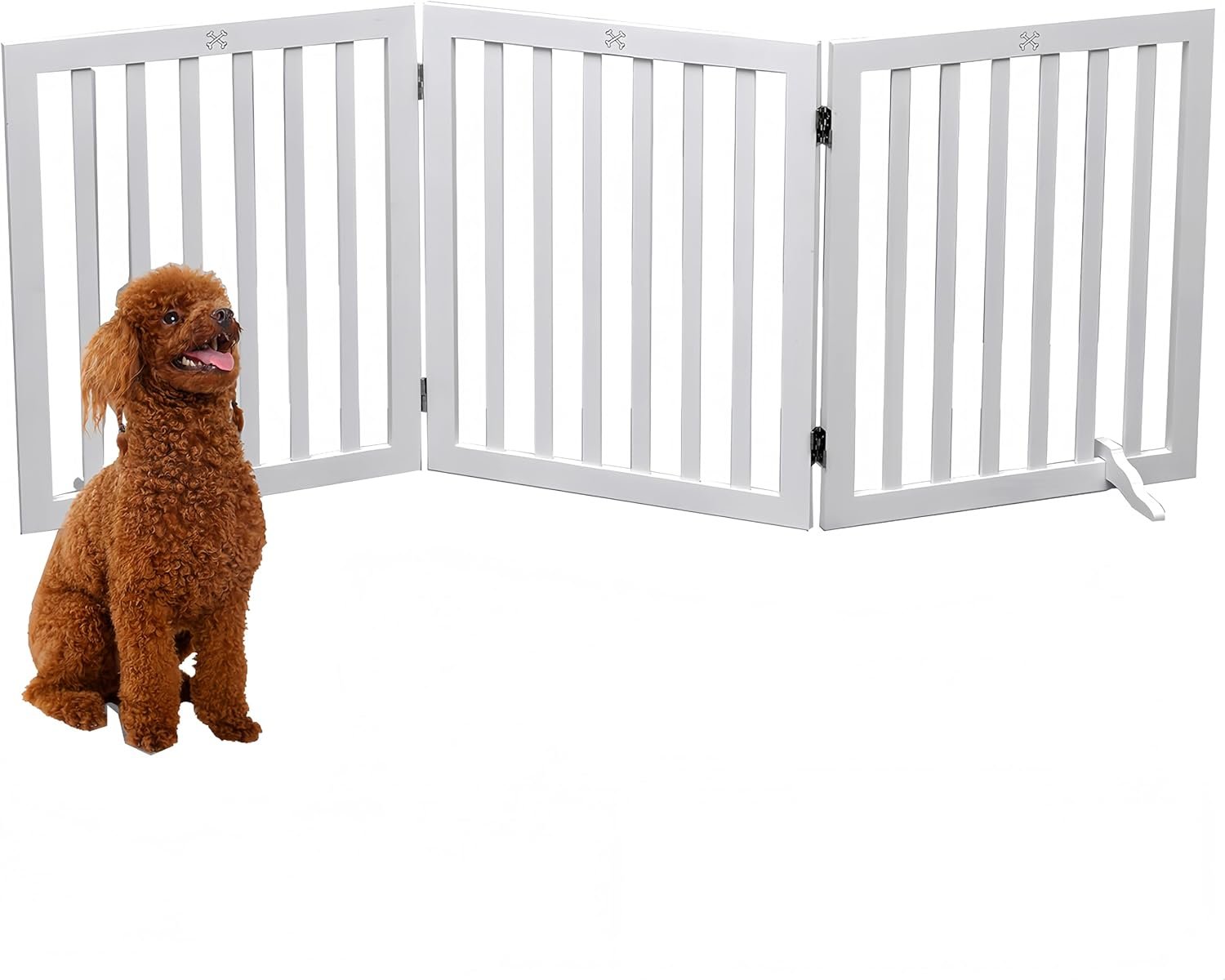 Dog Gate Wooden Freestanding Pet Gate3 Panel 23.6″ Height White Indoor Dog Fences,House Gate for Doorways & Stairs