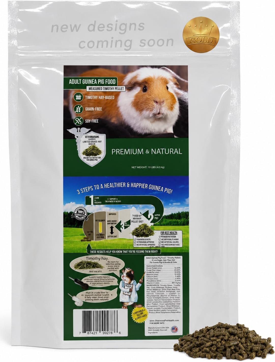 Sherwood Pet Health Adult Guinea Pig Food Measured Timothy Pellet (10 Pound) Hay-Based, Grain-Free, Soy-Free for Better Digestion