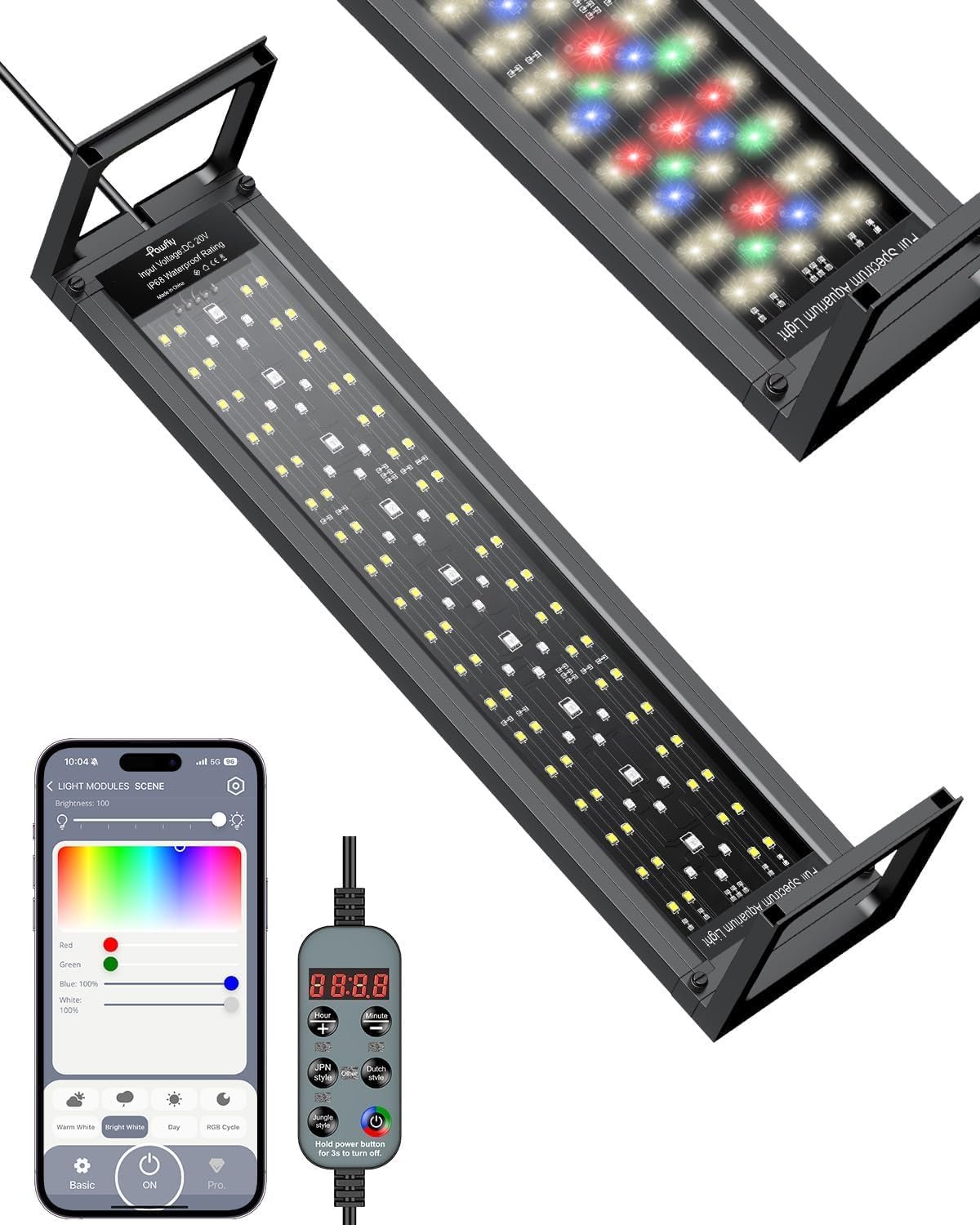Pawfly Aquarium Light for Plants, 20 W Bluetooth Fish Tank Light, Full Spectrum Aquarium Lights for 18″-24″ Fish Tanks, Extendable 24/7 LED Lights with Timer Modes & Adjustable Brightness