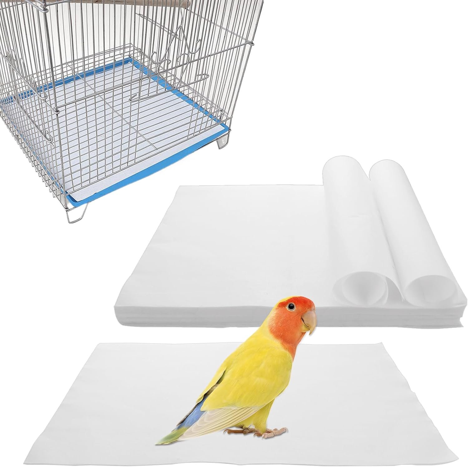 200 Pack Bird Cage Liner Papers, 17×12 Inch Non-Woven Bird Cage Liners Disposable Cage Paper Liners, Precut Absorbent Cushion Pad Mat Accessories for Pet Bird Parrot