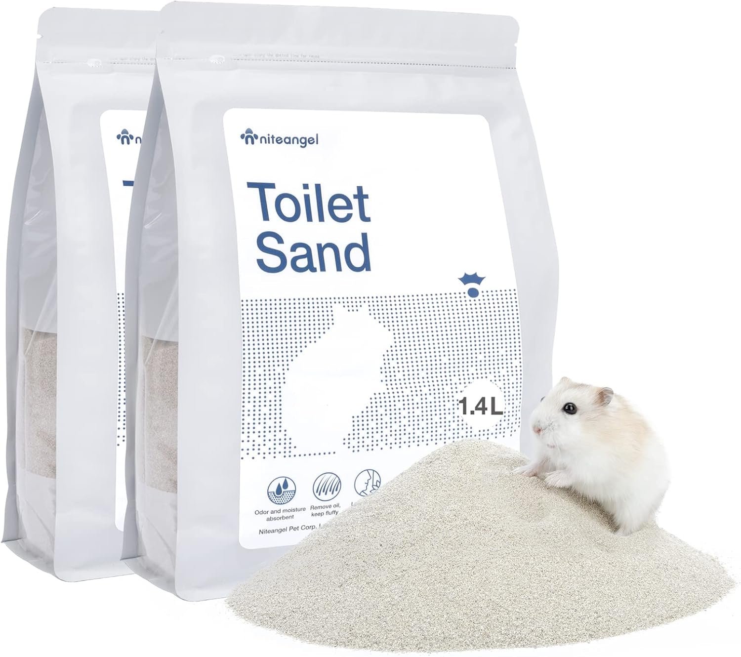 Niteangel Training Litter Potty Sand – Hamster Sand Bath for Syrian Dwarf Hamsters Gerbils Mice Lemming Degus or Other Small-Sized Pets ((1.4 L X 2 – Blue Label)