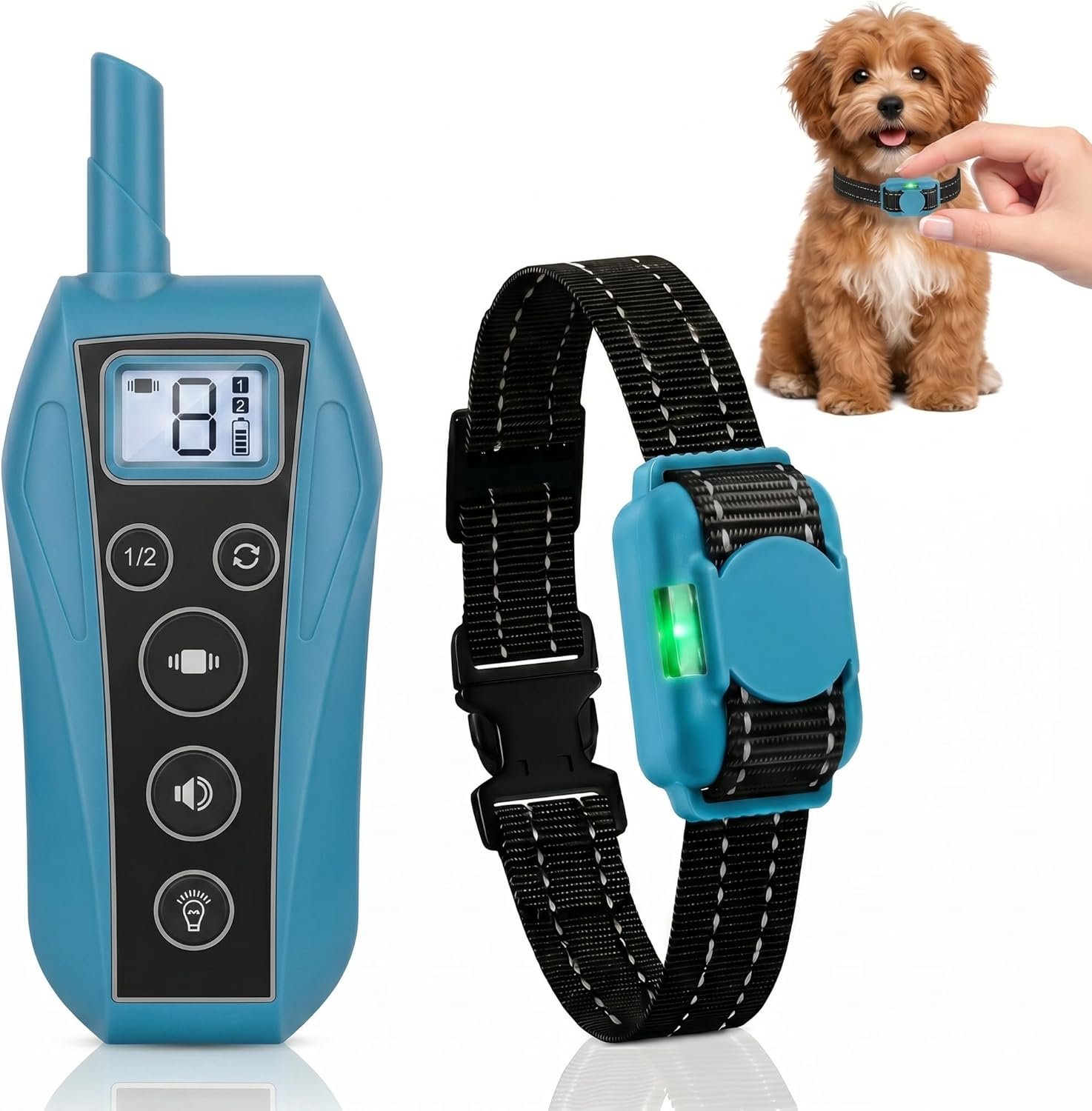 No Shock Dog Training Collar, Vibration Collar for 5-60lbs Small Medium Dogs, Beep and Vibrating Dog Collar with Remote 2000Ft – No Prongs, Waterproof Rechargeable,Cyan