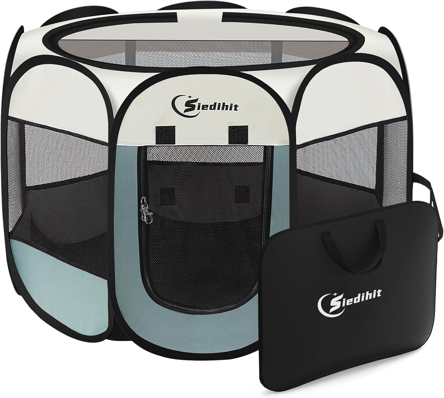 Siedihit Dog Cat Playpen, Puppy Pet Playpen Indoor for Small Dog Crate Tent Cage Outdoor, Portable Pop Up Dogs Enclosure Kennel with Carrying Case for Dogs/Cats/Rabbits(Grey, Small