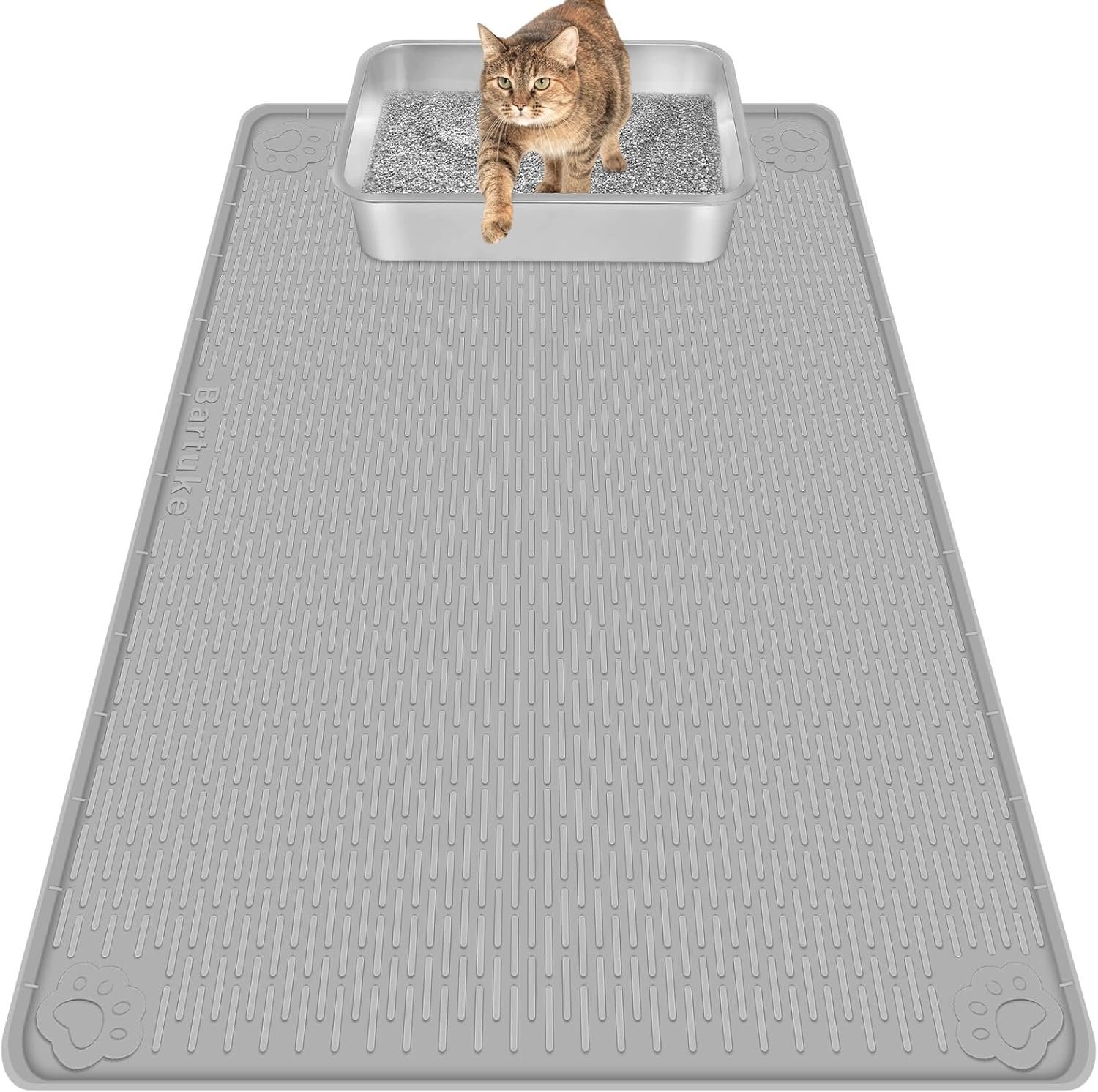 Cat Litter Mat, Extra Large 40″ x 28″ Silicone Mat Litter Trapping Mat for Scatter Control, Soft on Kitty Paws, Easy to Clean (Gray)