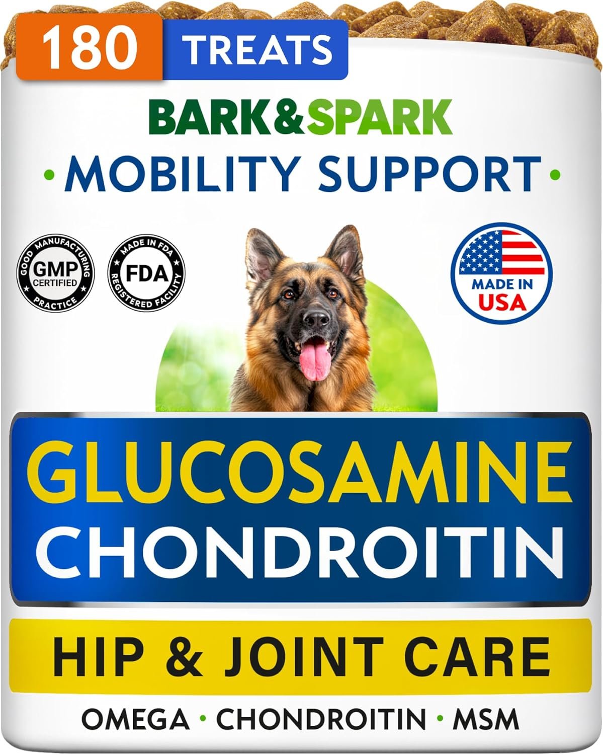 BARK&SPARK Glucosamine Treats for Dogs – Complete Hip and Joint Supplement for Dogs w/Glucosamine, Chondroitin, MSM – Mobility, Flexibility & Comfort Aid – All Breeds & Ages – 180Ct