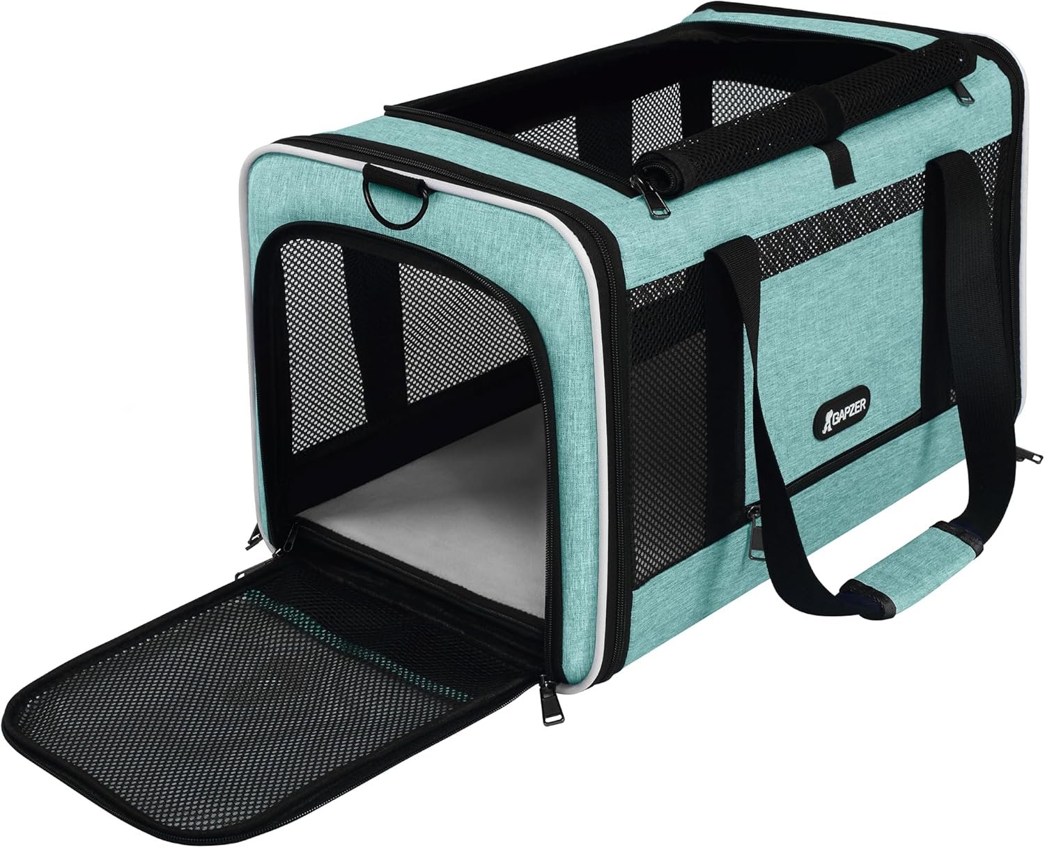 GAPZER Cat Carrier 18″x11″x11″ TSA Approved Ventilated Top Open Softsided Pet Air Travel Bag, Small Animal Basic Crate Shih Tzu Dog Kennel Carry Case, 4-Mesh-Side Kitty Carry on up to 20lbs Teal