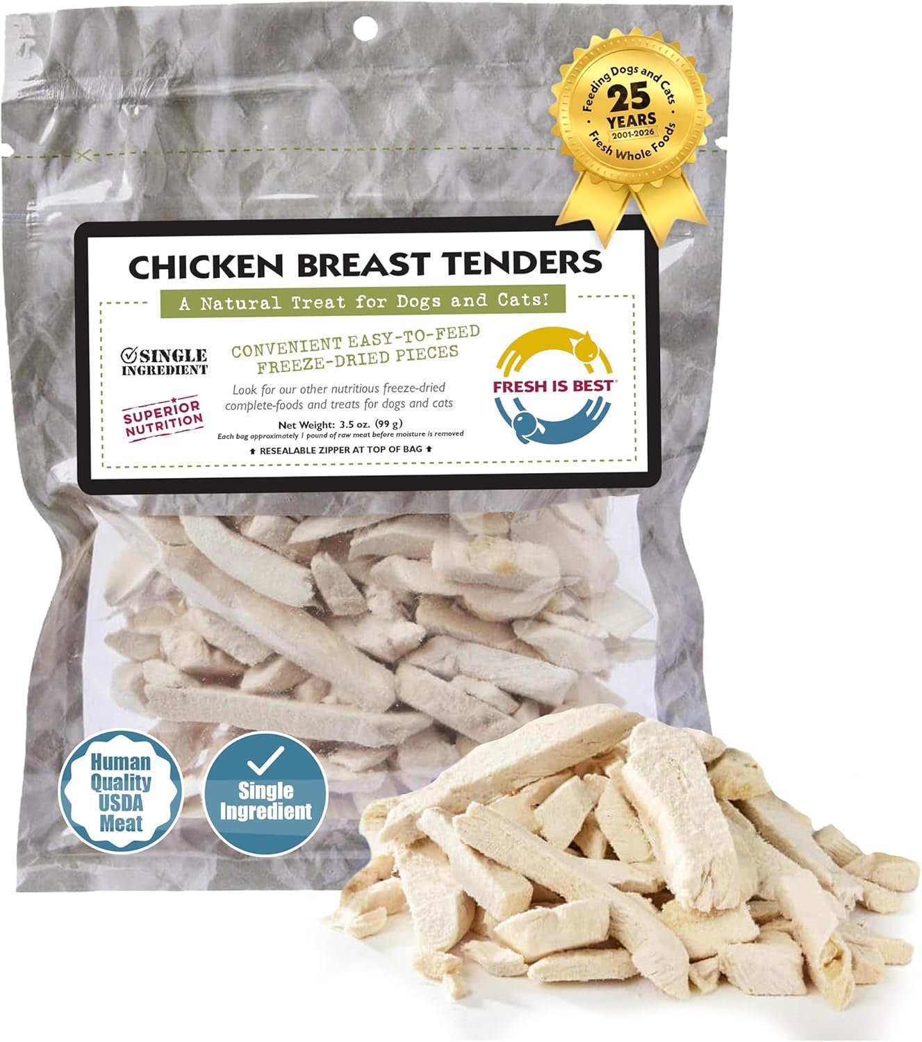 Fresh Is Best Freeze Dried Dog Treats – Raw Freeze Dried Chicken Breast for Dogs & Cats – Healthy Dog Training Treats in Resealable Zipper Bag – High-Protein Single Ingredient – Made in the USA