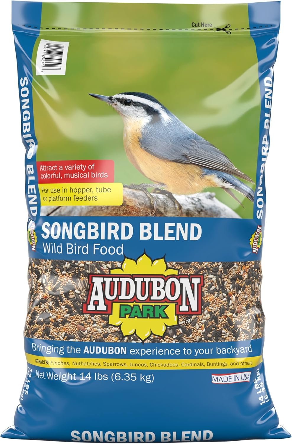 Audubon Park Songbird Blend Wild Bird Food, Bird Food for Outside Feeders, 14-Pound Bag | Year-round outdoor bird food for outside feeders
