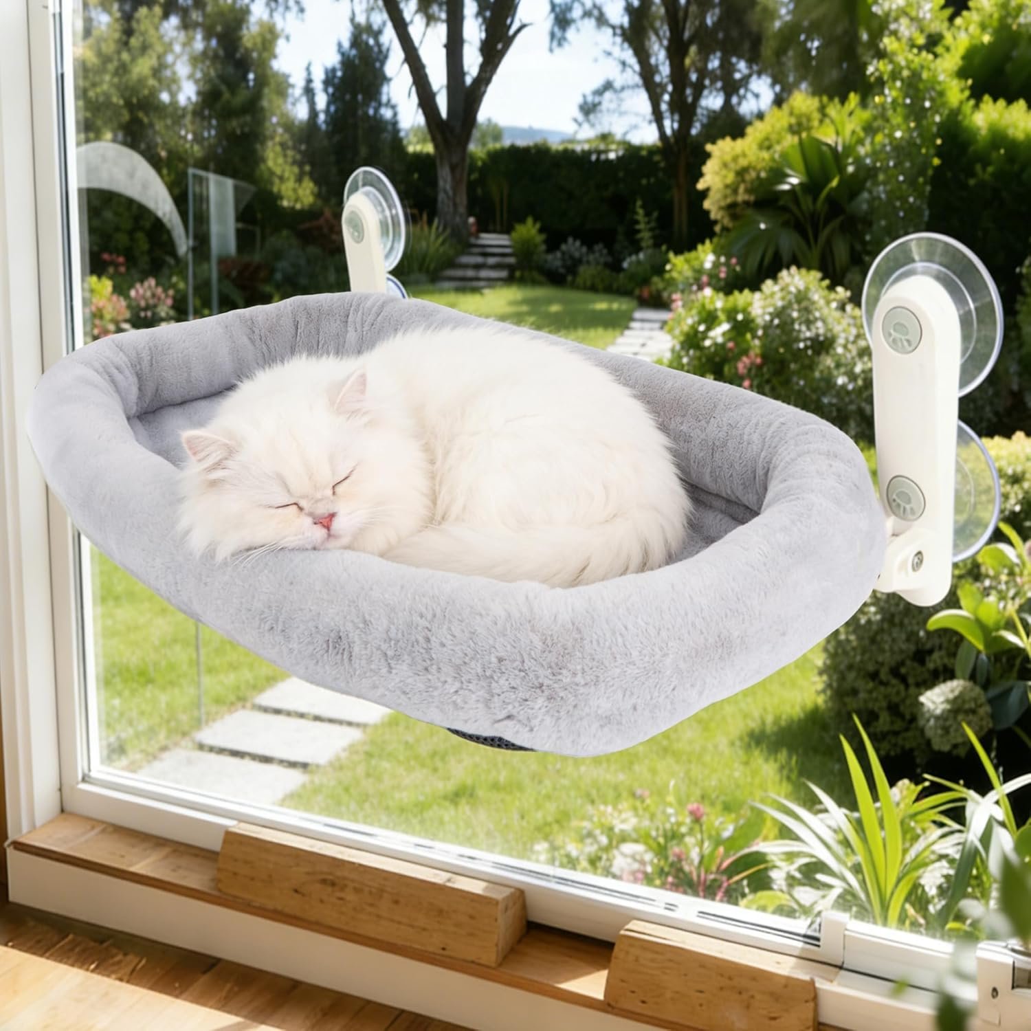 Foldable Cat Window Perch,Inside Window Hammock for Cats with 4 Strong Suction Cups,Sturdy Metal Frame and Washable Soft Cover,Indoor Cat Bed – M