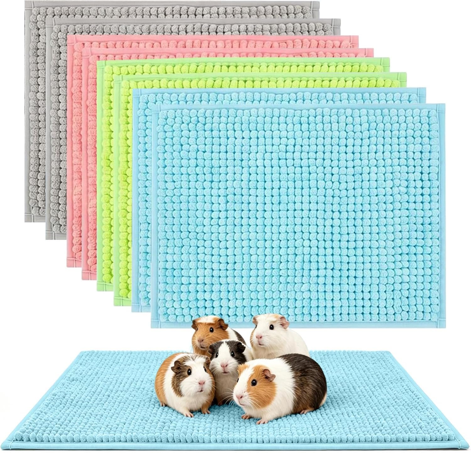 Guinea Pig Cage Liner, 8 Pcs, 16×12 Inch, 4 Colors | Washable & Reusable, Fleece Bedding Pee Pads, High Absorbent, Non-Slip, For Rabbit Bunny Hamster Chinchilla
