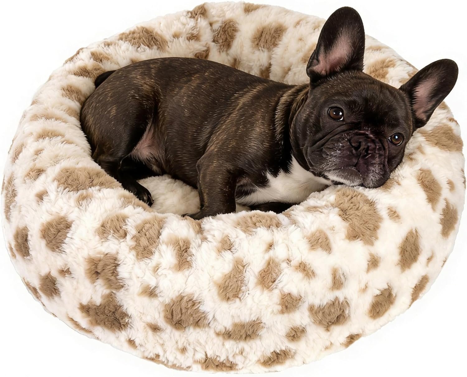 Avont Washable Donut Dog Bed with Removable Cover, Orthopedic Mixed Memory Foam Round Pet Bed, Ultra-Thick Faux Rabbit Fur Calming Cushion for Small, Medium Dogs