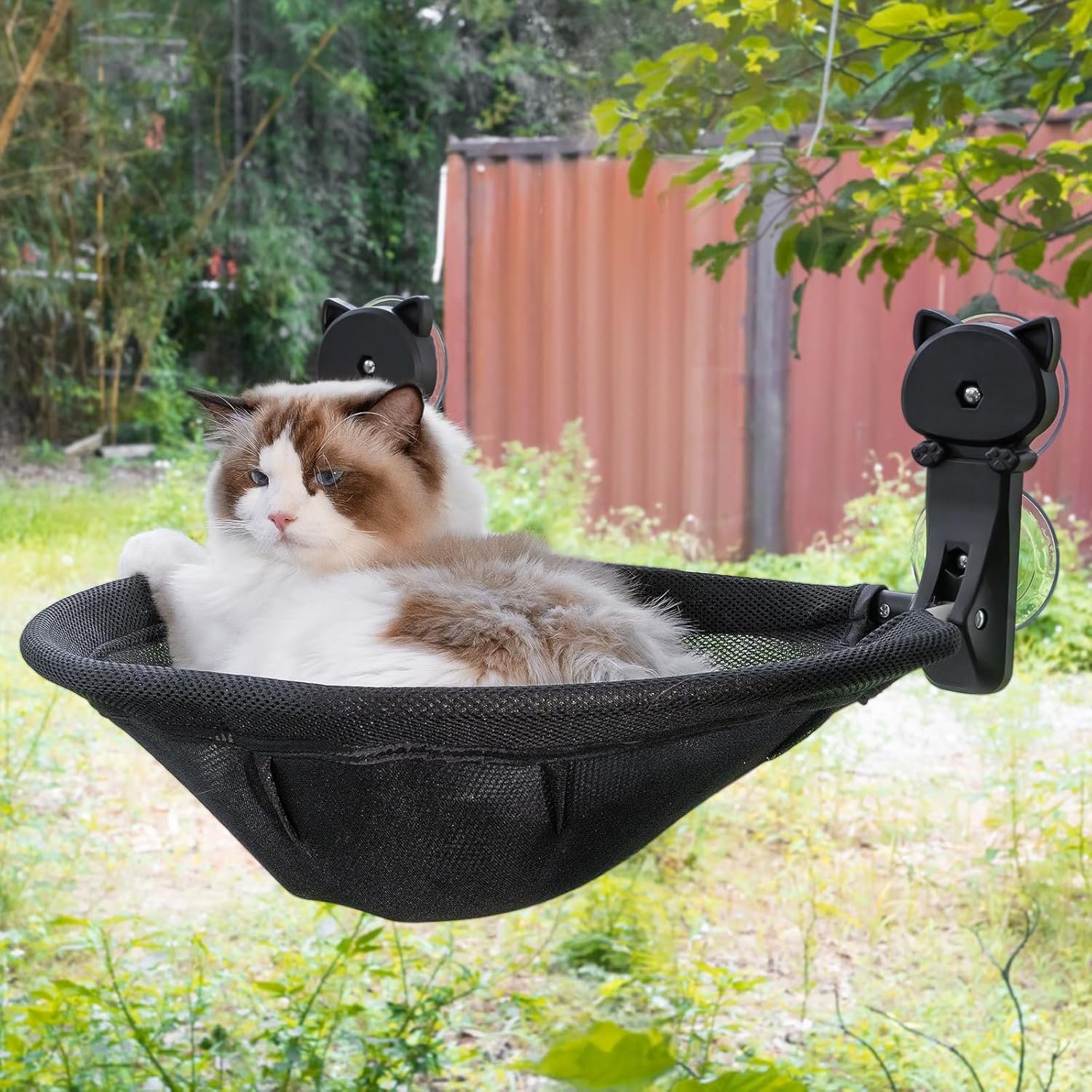 JUNSPOW Cat Window Perch Cordless, Foldable & Stable Cat Beds- Breathable Cat Window Hammock for Overlooking, Sunbathing and Climbing – Maximum Hold Up to 40lb