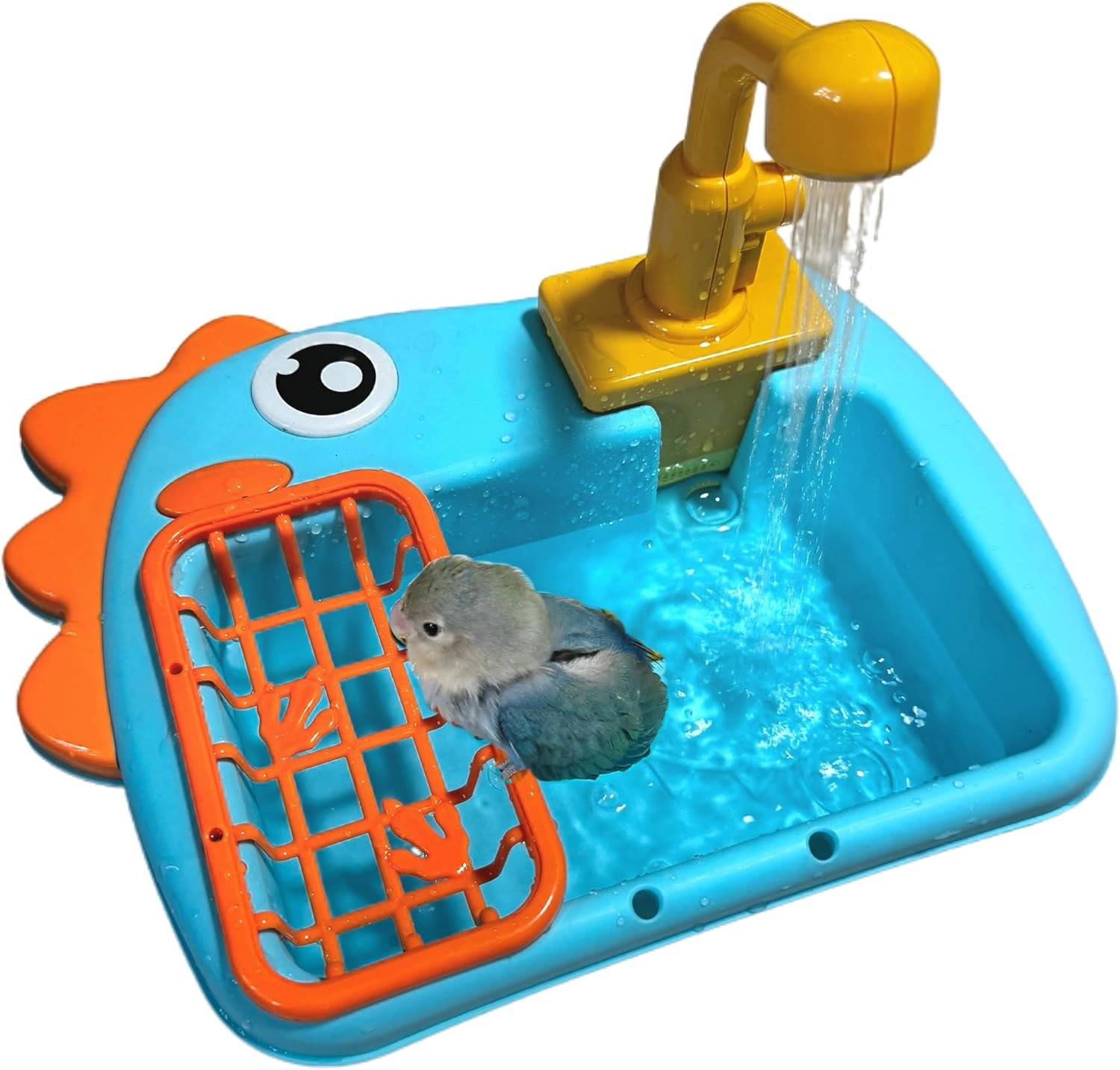 Bird Bathing Tub with Automatic Watering Faucet – Parrot Shower Box for Cockatiels, Budgies, Lovebirds & Conures – Cage Mountable Accessory to Promote Natural Bathing