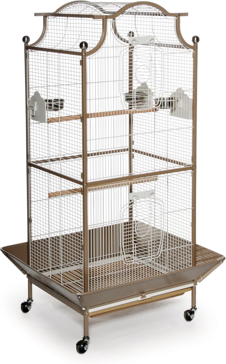 Prevue Pet Products Pagoda Cockatiel Cage – Tall Powder-Coated Steel Bird Cage with Rolling Stand, Seed Guards, and Perches, Ideal for Cockatiels and Medium Birds – Cocoa & Cream