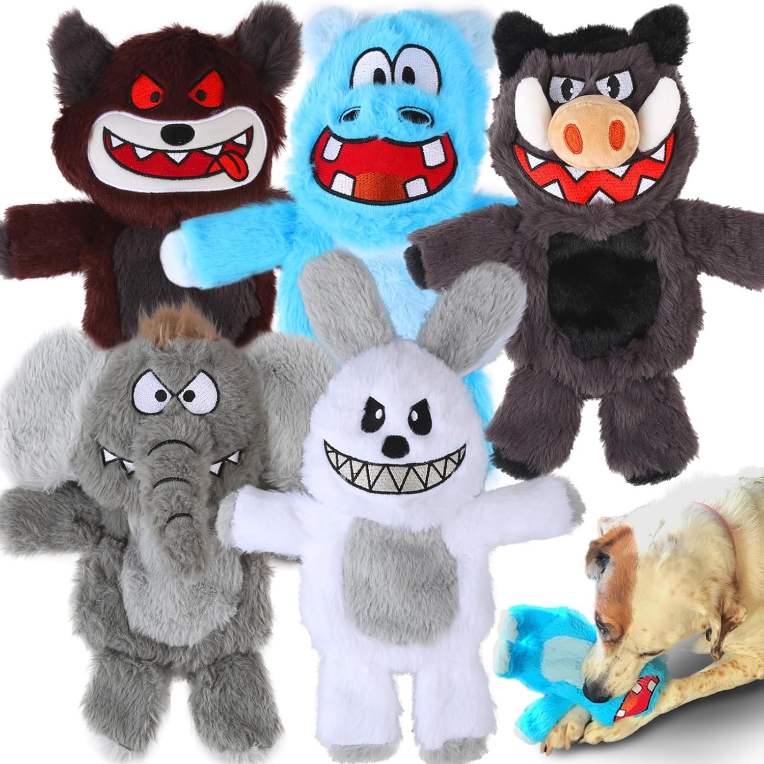 Bzonsmart Dog Squeaky Toys Tough Plush Chew Toys Bundle for Small Medium Large Dogs Interactive Dog Toys to Keep Them Busy Durable Dog Toys for Teething Chewing Playing Training