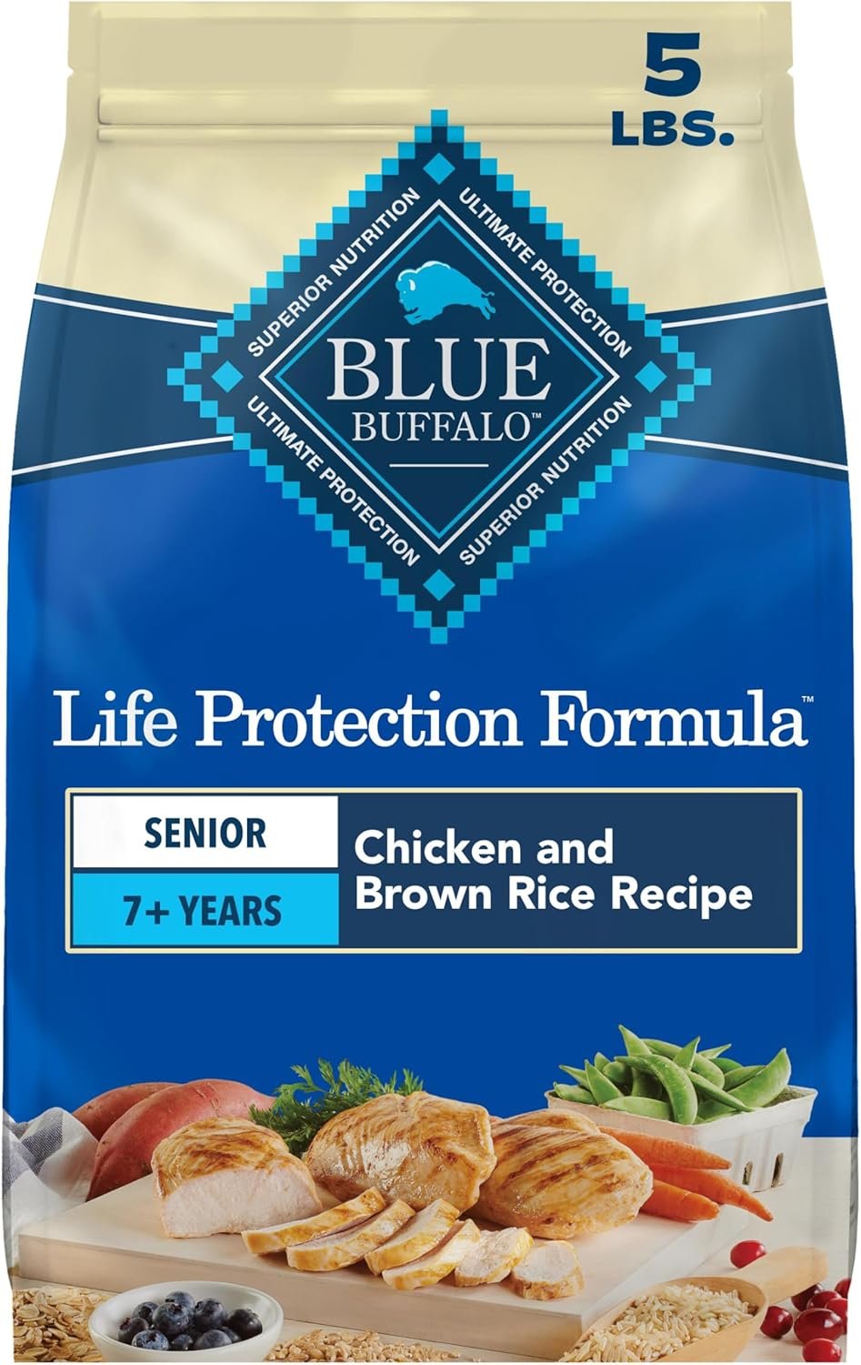 Blue Buffalo Life Protection Formula Chicken & Brown Rice Senior Dry Dog Food, Supports Immunity with Antioxidant-Rich LifeSource Bits, Promotes Healthy Muscle Development, Skin & Coat Health, 5 lbs.