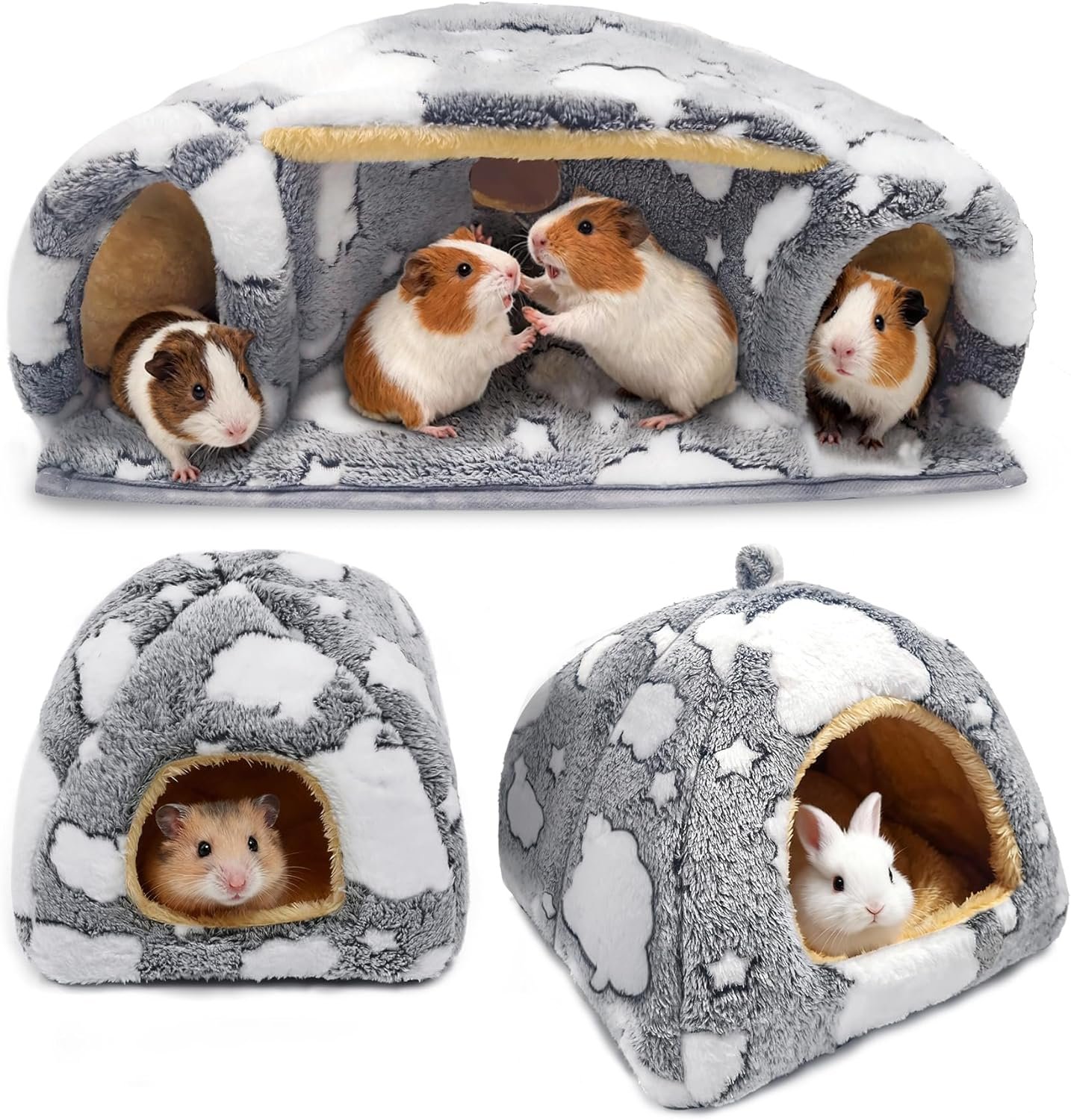 3PCS Guinea Pig Tunnel Set Washable Guinea Pig Houses and Hideouts Small Animals Hideout Tubes for Hamster Chinchilla Bunny Hedgehog Ferret Rat