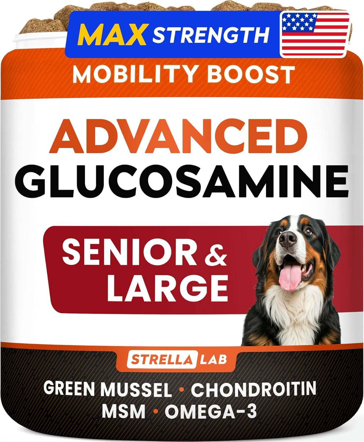 Advanced Glucosamine Hip & Joint Supplement for Senior Dogs – Green Lipped Mussel & Collagen – Hip & Joint Pain Relief – Large & Small Breed – Joint Health – Bacon – 120 Chews