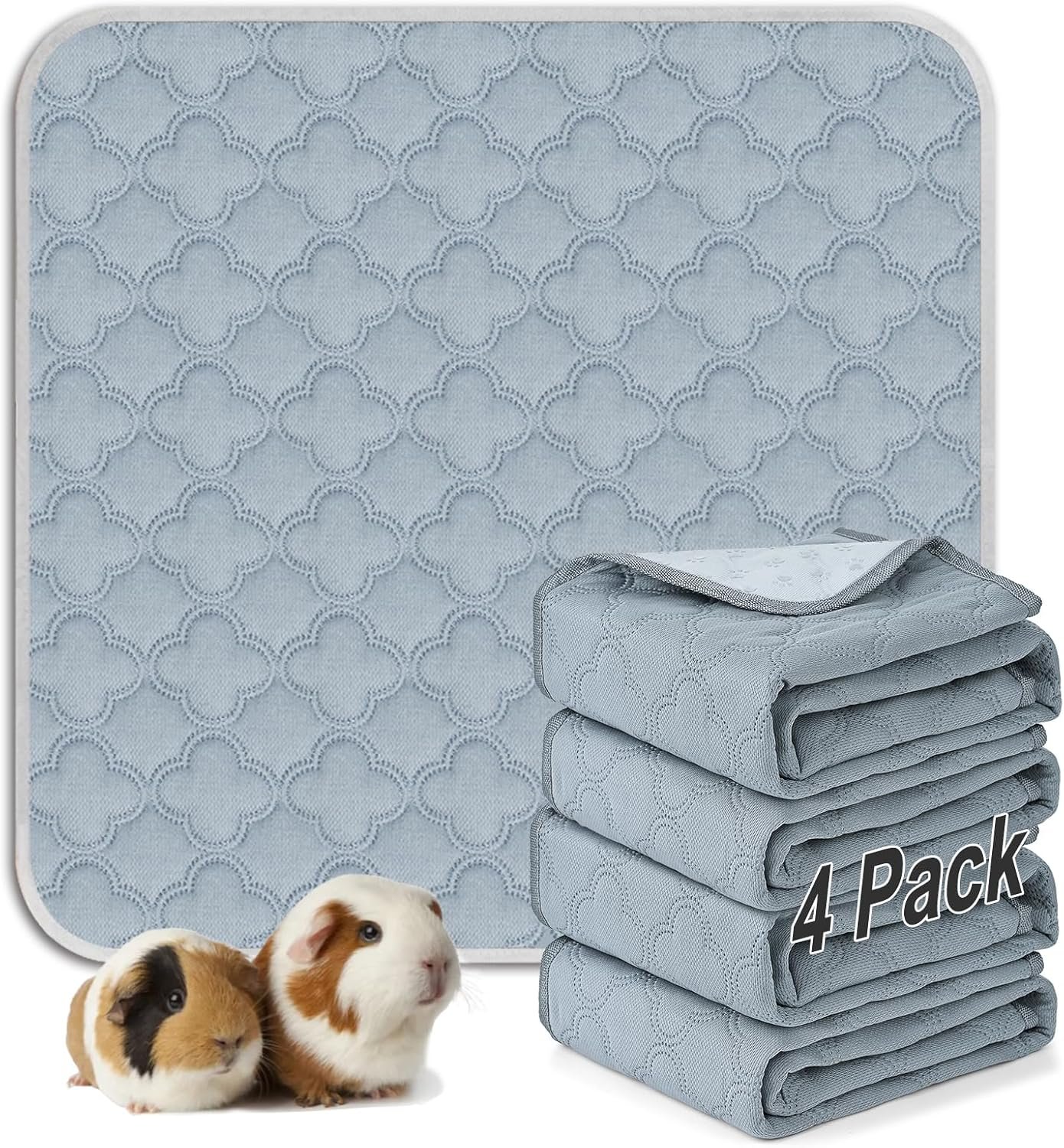FunFurry Washable Guinea Pig Cage Liner – 4 Pack Reusable Washable Pee Pads，Waterproof Guinea Pig Bedding for Small Animal – Rabbit Bunny Hamster Puppy (Light Grey, 12″ X 12″ – 4 Pack)