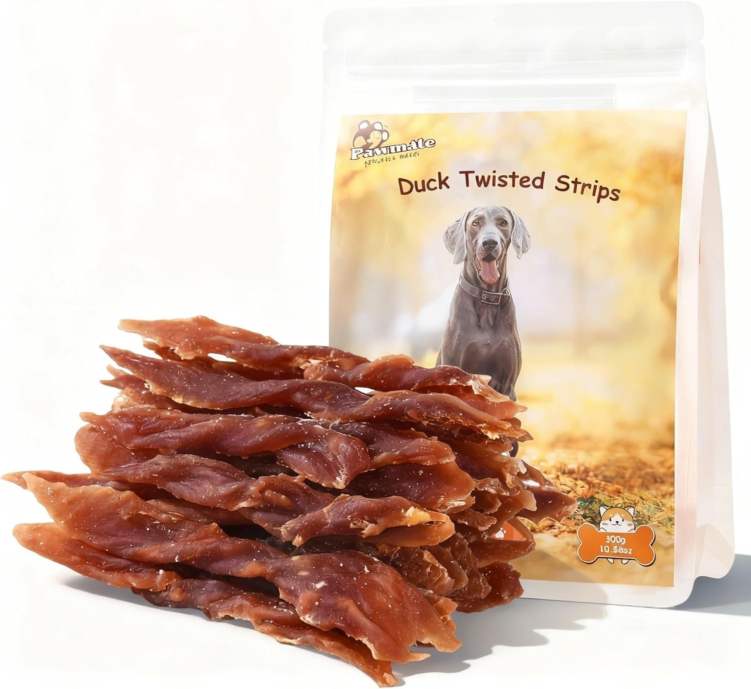 Pawmate Duck Jerky Dog Treats, Natural Healthy Duck Twisted Strips with 1% Taurine, High Protain Low Fat Dog Training Rewards Treats for Small Medium Large Breeds, 10.6 oz