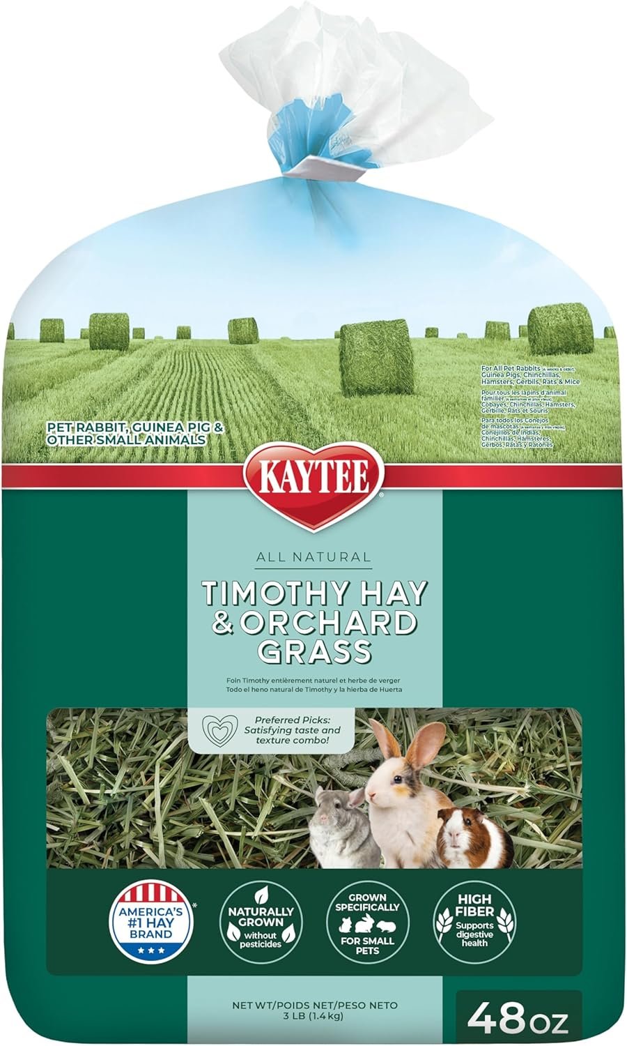 Kaytee Timothy Hay & Orchard Grass for Guinea Pigs, Rabbits & Other Small Animals, 48 oz
