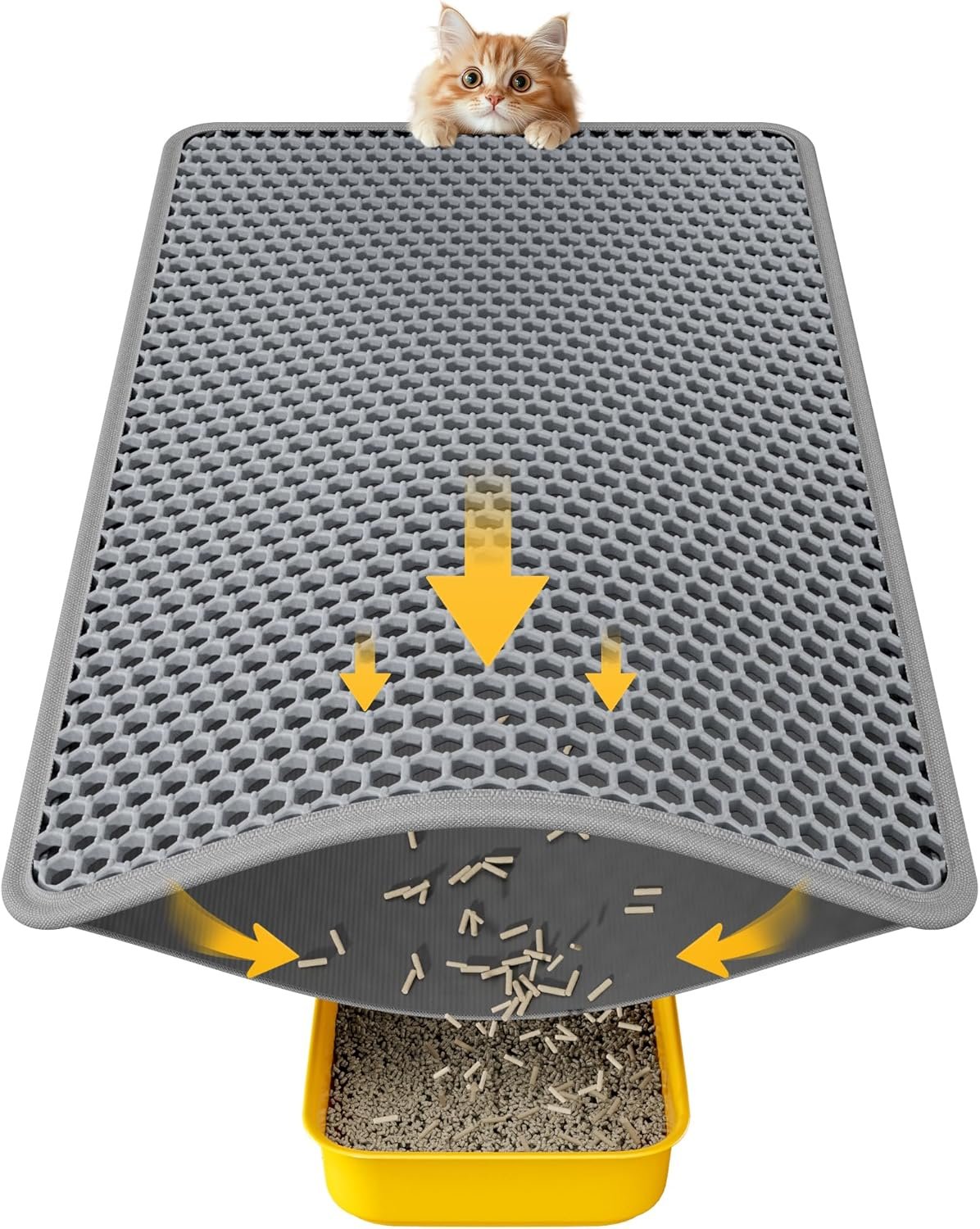 Cat Litter Mat – 23.2” x 14.6” Small Litter Trapping Mat, Easy to Clean Litter Box Mat, Waterproof, Urine-Proof, Non-Slip, Cat Toilet Training Systems Accessories, Grey