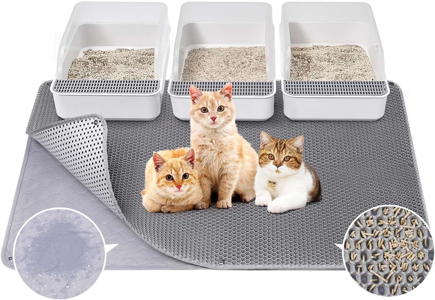 Fostanfly Cat Litter Mat – Extra Large XL 45″x 27″ Cat Litter Trapping Mat, Machine Washable Double Layer Design, Urine & Waterproof for Kitty- Easy Clean for Floor