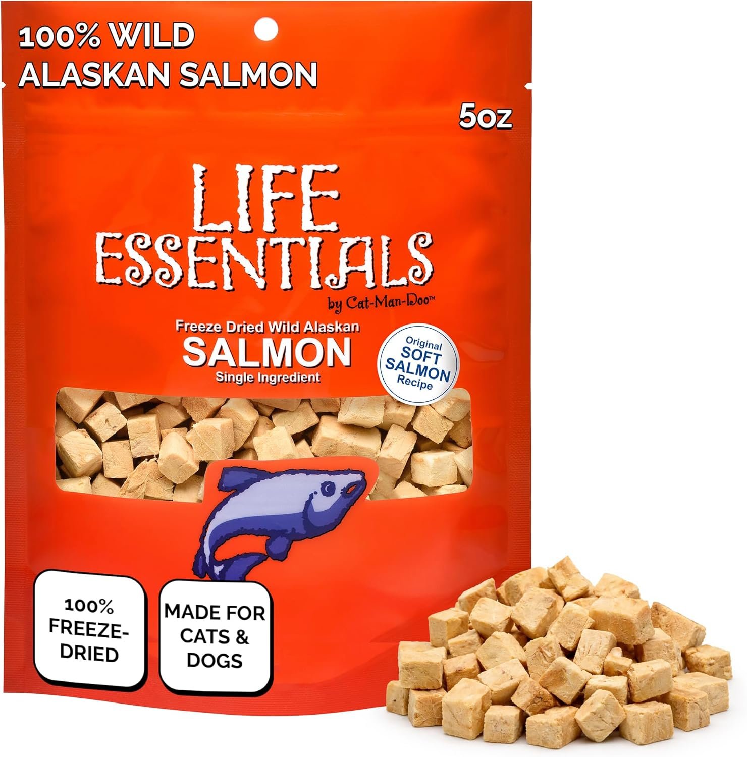Life Essentials by Cat-Man-Doo | Salmon – 5oz. Bag | Freeze Dried Salmon Cat & Dog Treats | Healthy, Single Ingredient, Training Treats, High Protein