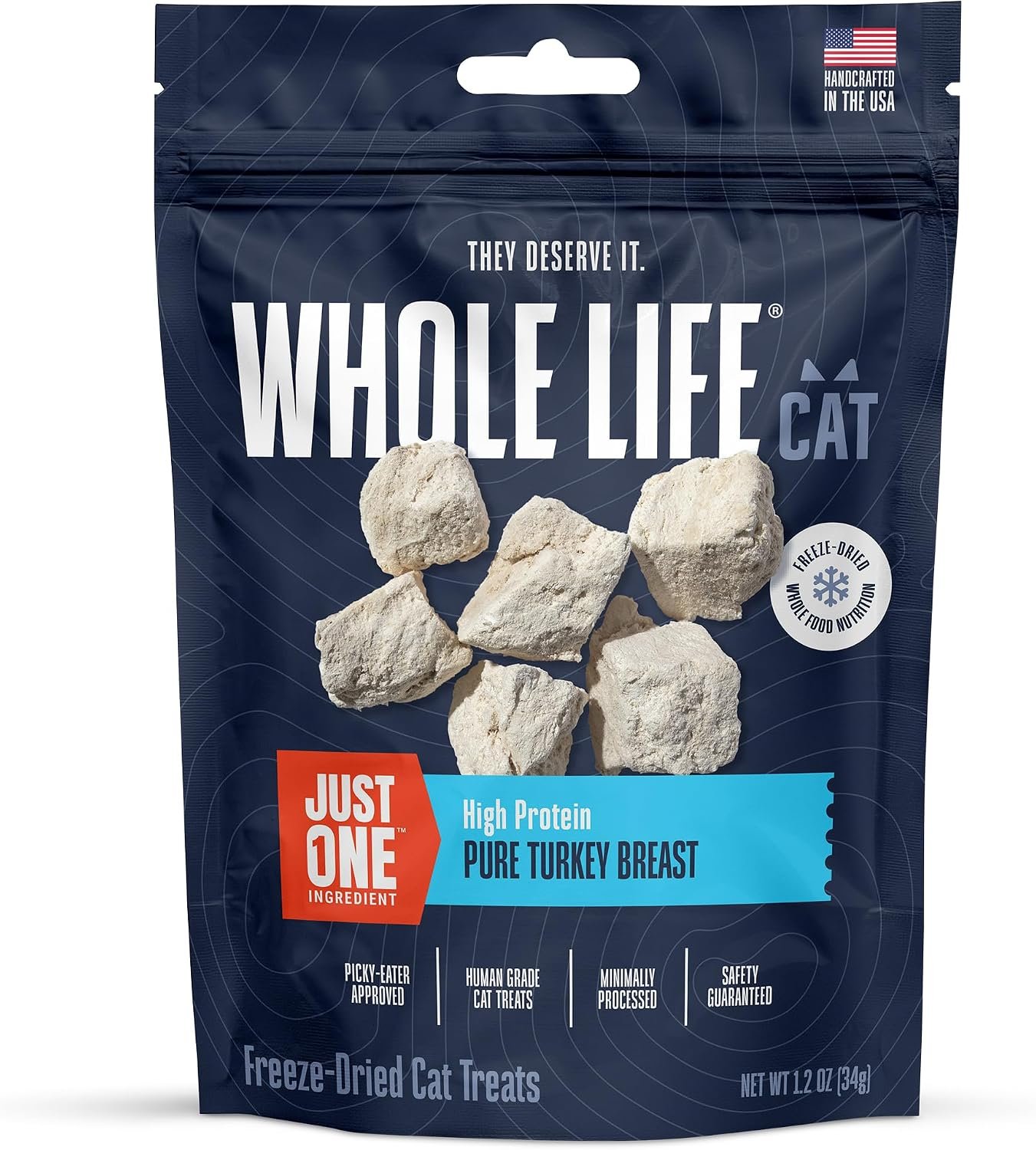 Whole Life Cat Just One Turkey Freeze Dried Cat Treats – Human Grade High Protein Food, Healthy Training Snacks, Freeze Dried Turkey Food Toppers, USA Made Natural Treats – 1.2 oz (Pack of 1)