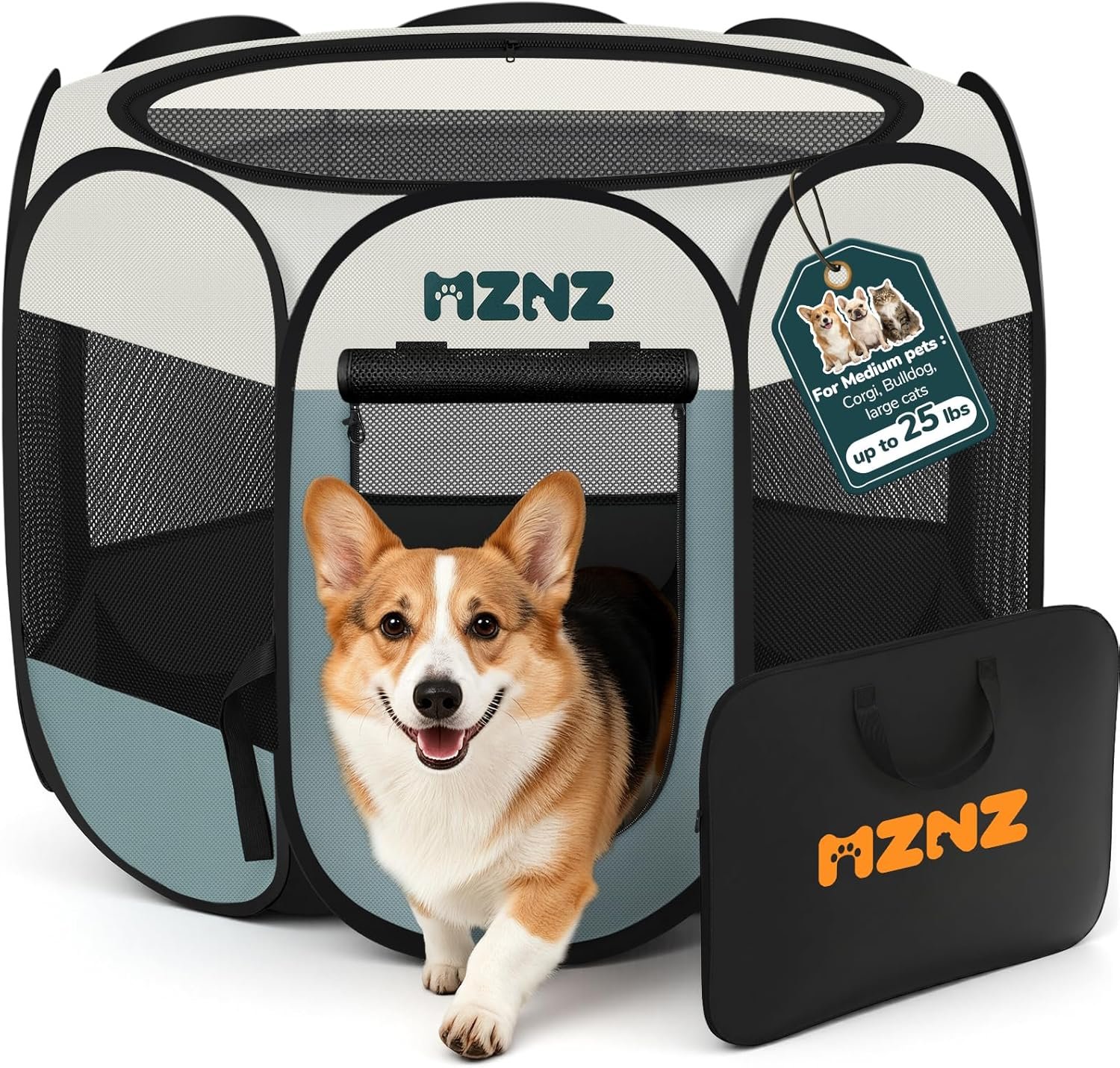 Dog Cat Playpen, Portable Puppy Pet Crate Indoors for Small/Medium Dogs Cats Rabbits, Foldable Dog Cage Enclosure for Outdoor, Pop Up Dogs Tent Kennel with Carrying Case, Grey