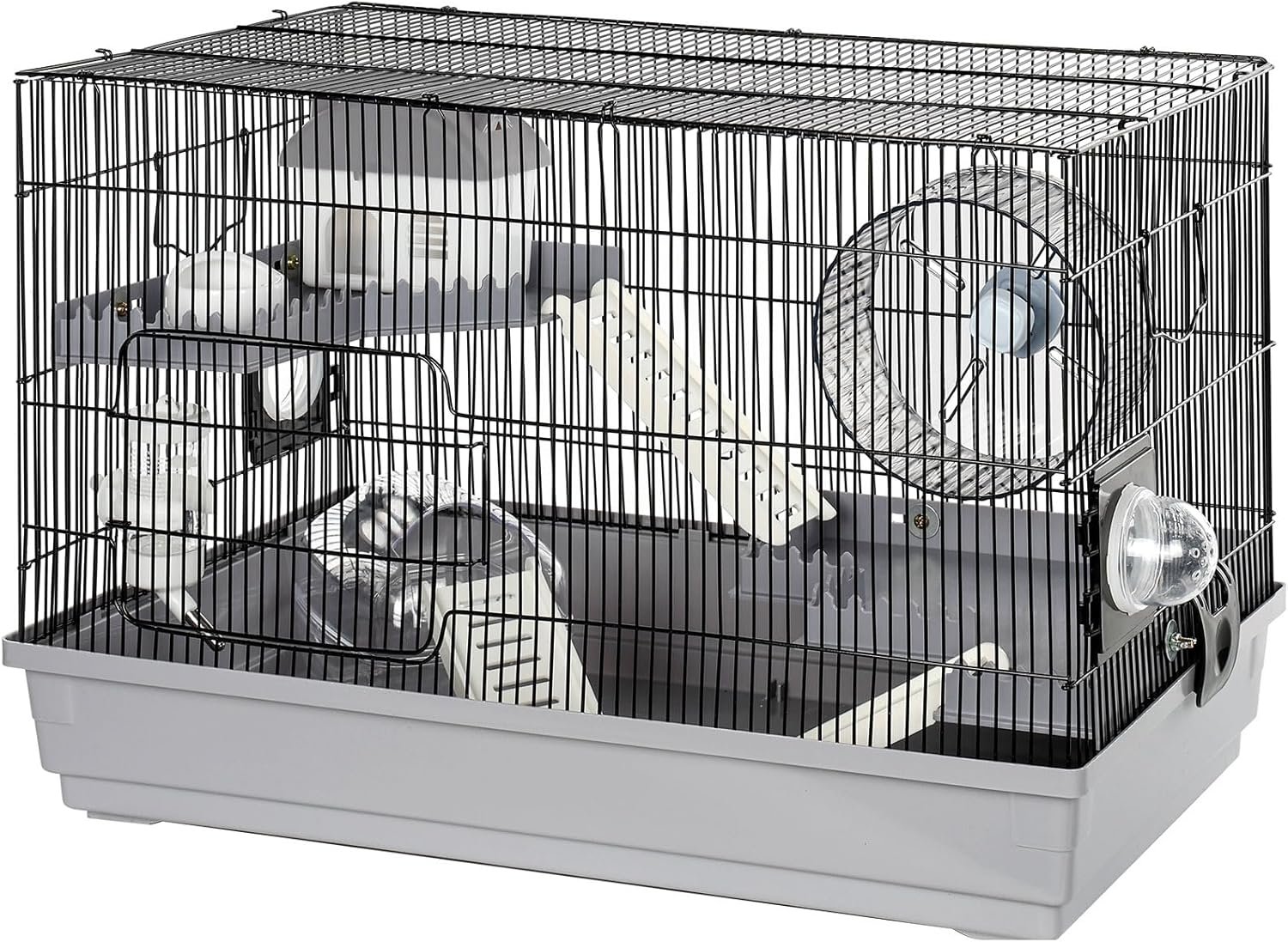 3-Tier Hamster Cage Starter Kit 22x12x15in for Dwarf Hamsters Robo Hamsters | with Large Silent Wheel, Large Bathtub, Hide-House, 2 Platforms, 3 Ladders, Water Bottle, Food Bowl, 2 Tube Ports, 2 Handles