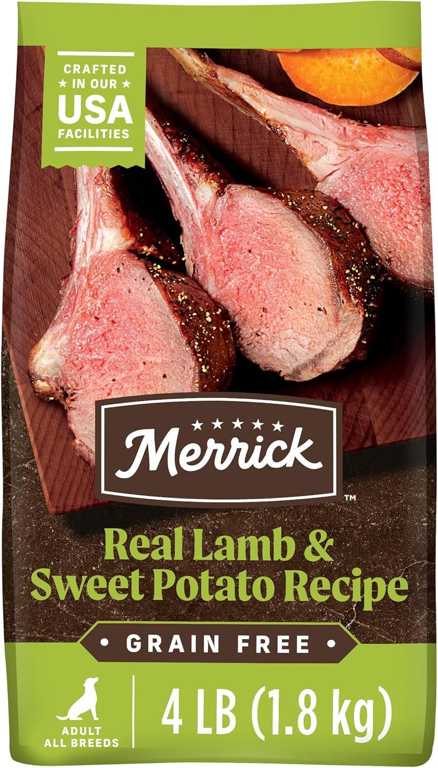 Merrick Premium Grain Free Dry Adult Dog Food, Wholesome And Natural Kibble With Real Lamb And Sweet Potato – 4.0 lb. Bag