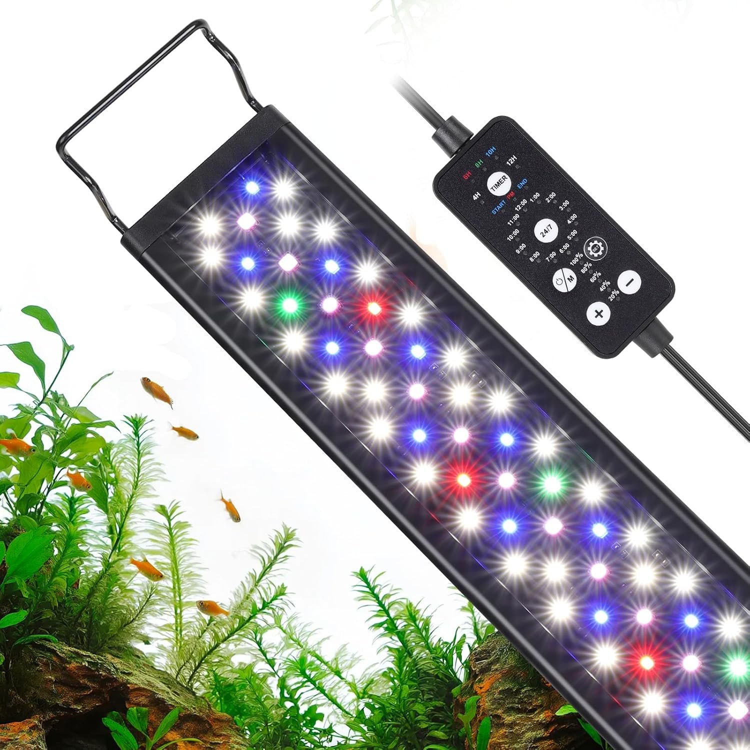 hygger 24W LED Aquarium Light, 24-30 Inch Fish Tank Light with Timer Auto On/Off, Sunrise Sunset Mode, Adjustable Brightness and Colors, Full Spectrum Light with Extendable Brackets for Freshwater