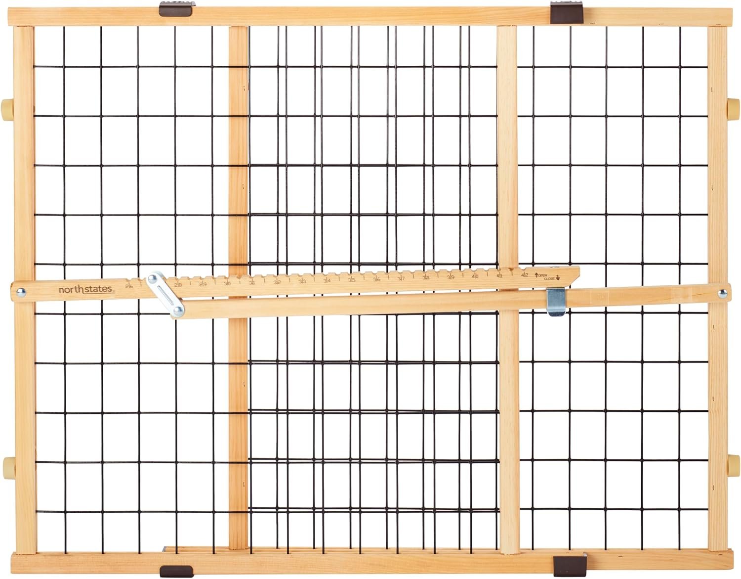 MYPET Wire Mesh Dog Gate: 26.5″-42″ Wide Pressure Mounted with No Tools; Expandable, Durable Pet Gates for Doors and Hallways, 23″ Tall, Made with Sustainable Hardwood