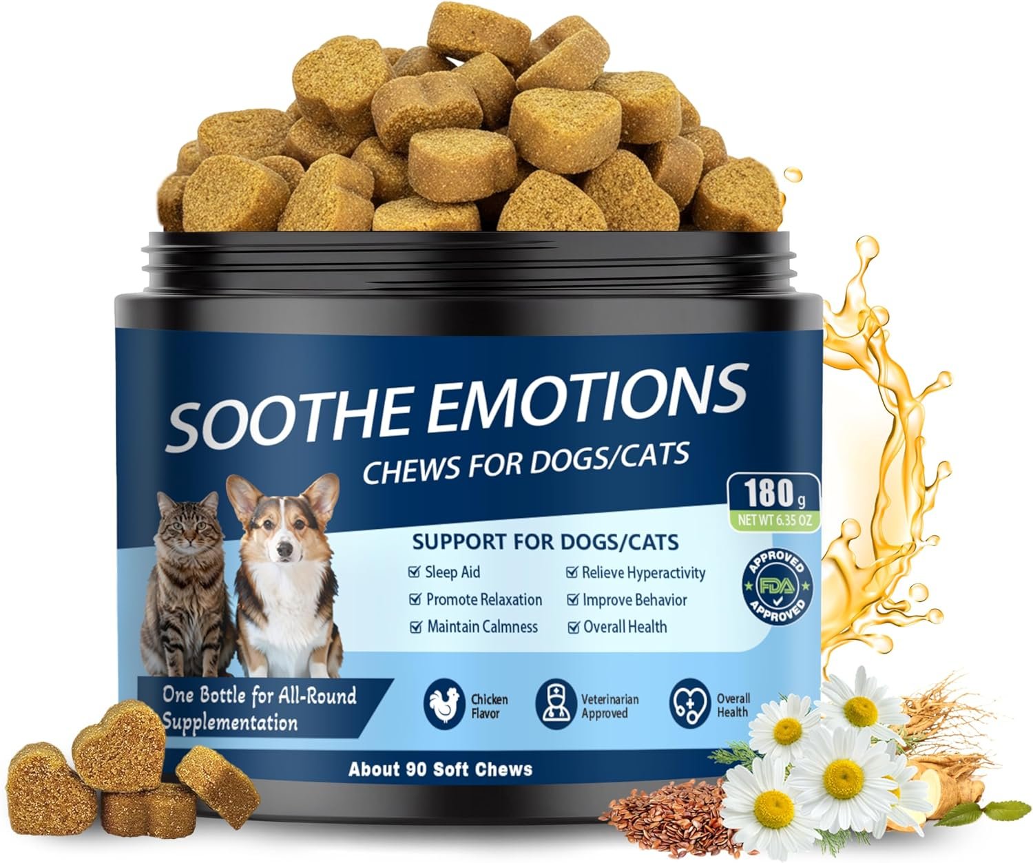 Calming Chews for Dogs, Dog Calming Chews Treats Anxiety Relief Bites with Melatonin, Puppy Sleep Aid for Thunder, Noise, Barking, Separation Anxiety, 90 Soft Chews